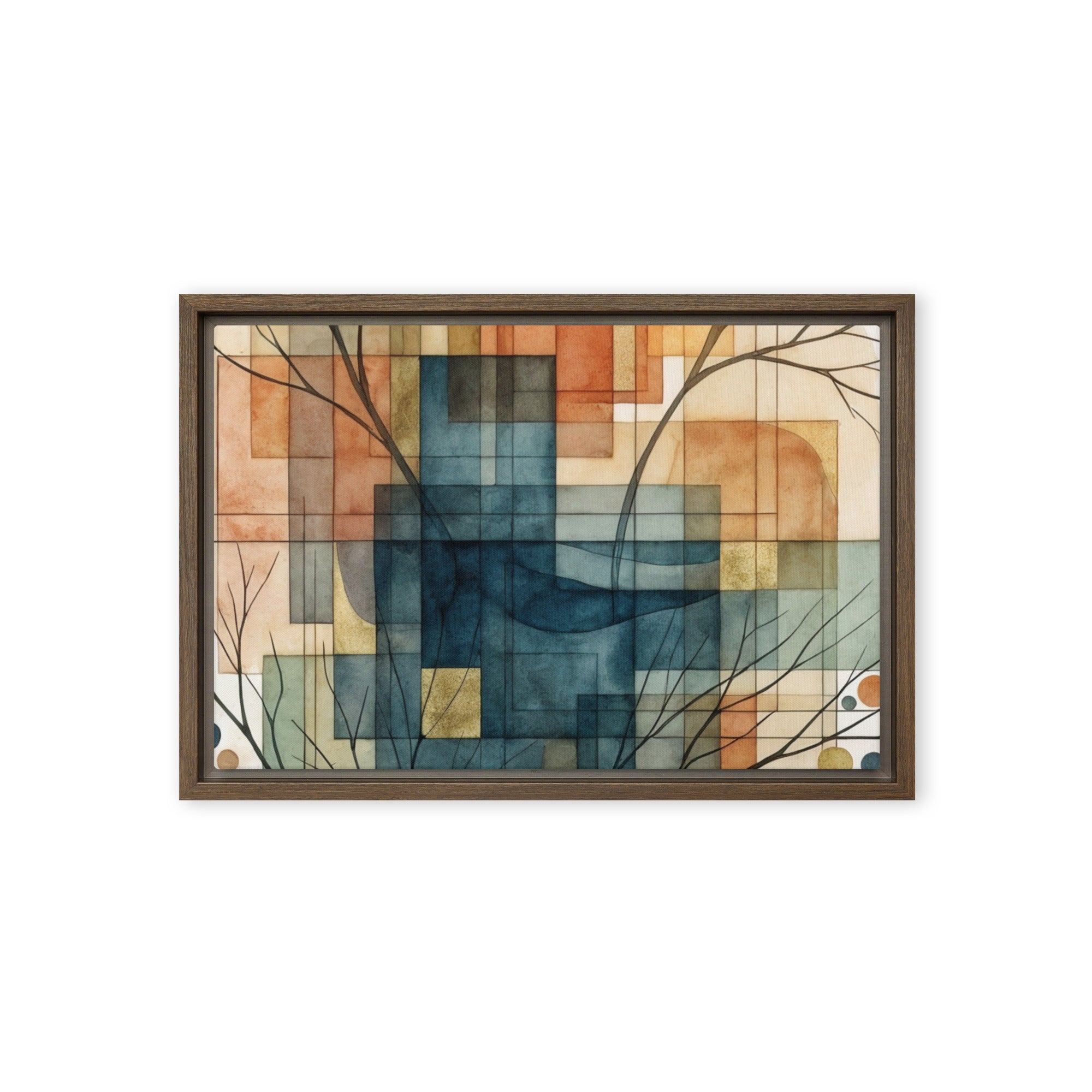 Always framed canvas urban with product details shown in black frame, 20 x 30 inch large size