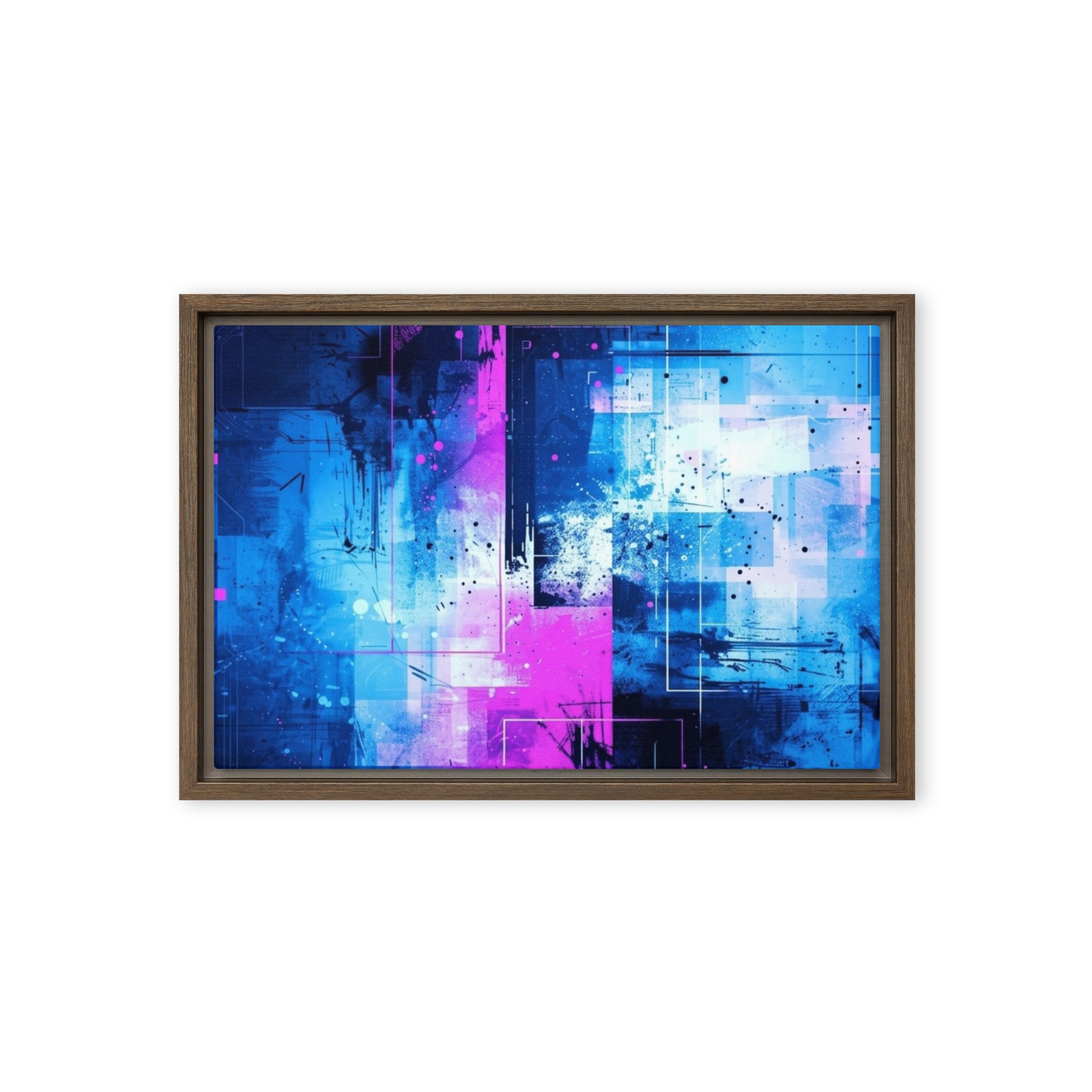 Neon framed canvas print image for product listing in brown frame, 12 x 12 inch universal size