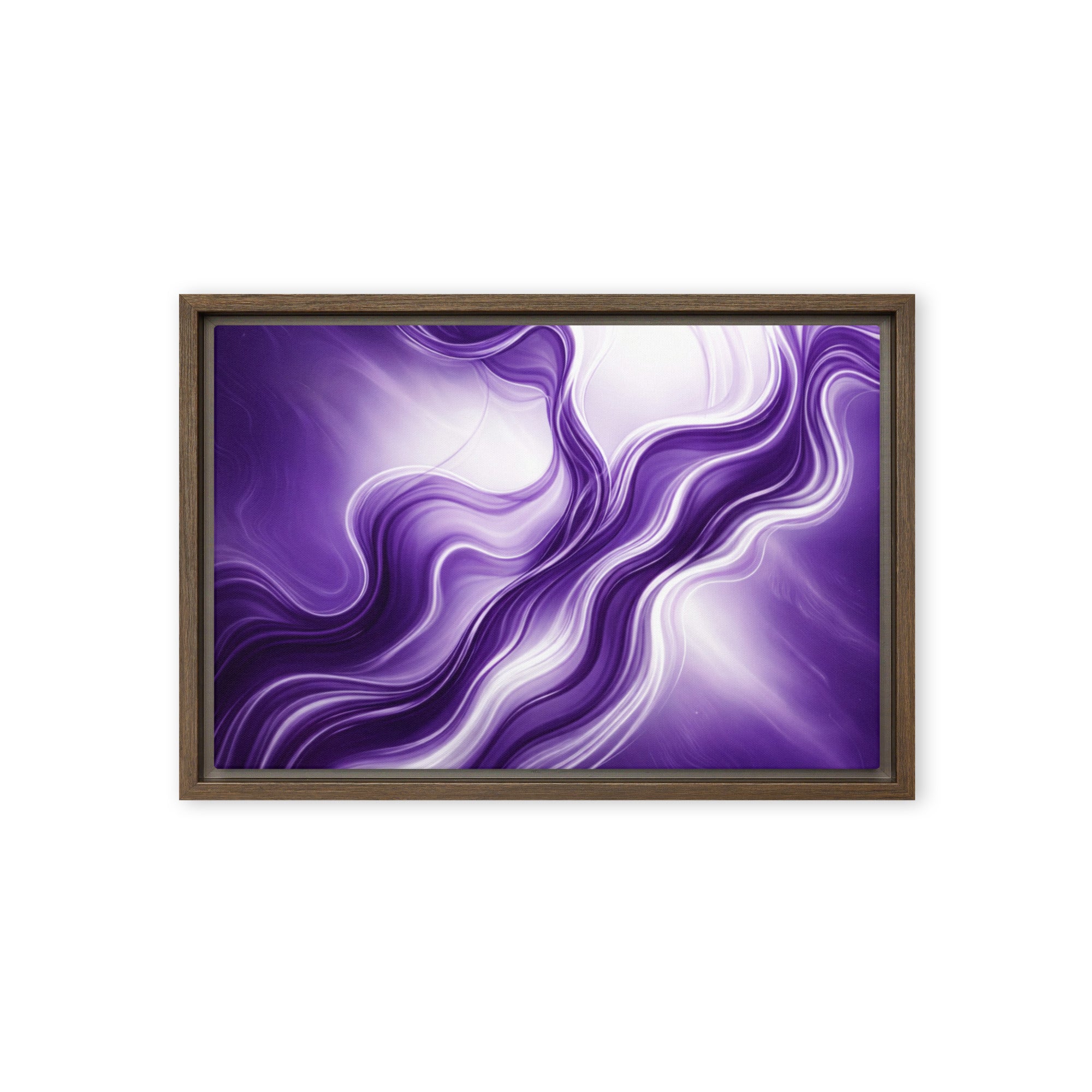 Silk framed canvas print, front view in brown frame, 12 x 18 inch universal size