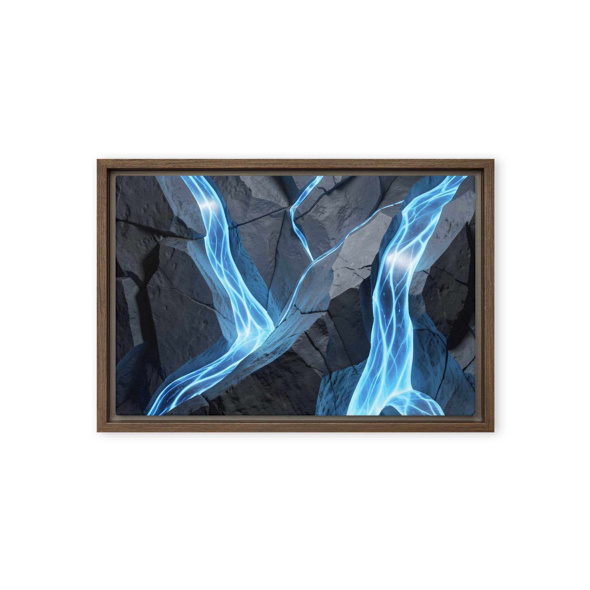 Tephra framed canvas print, front view in brown frame, 12 x 18 inch universal size