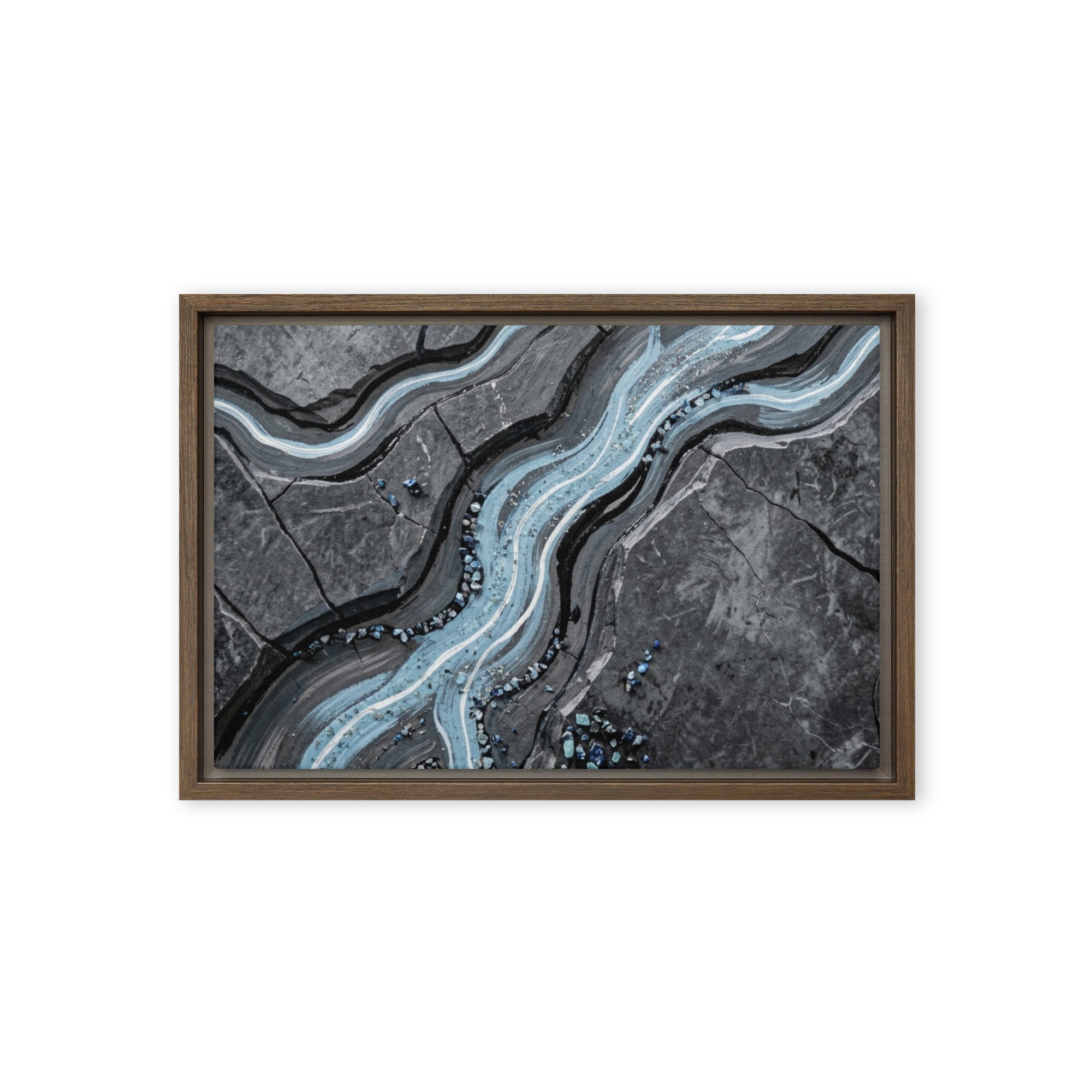 Viscosity framed canvas print, front view in brown frame, 12 x 18 inch universal size