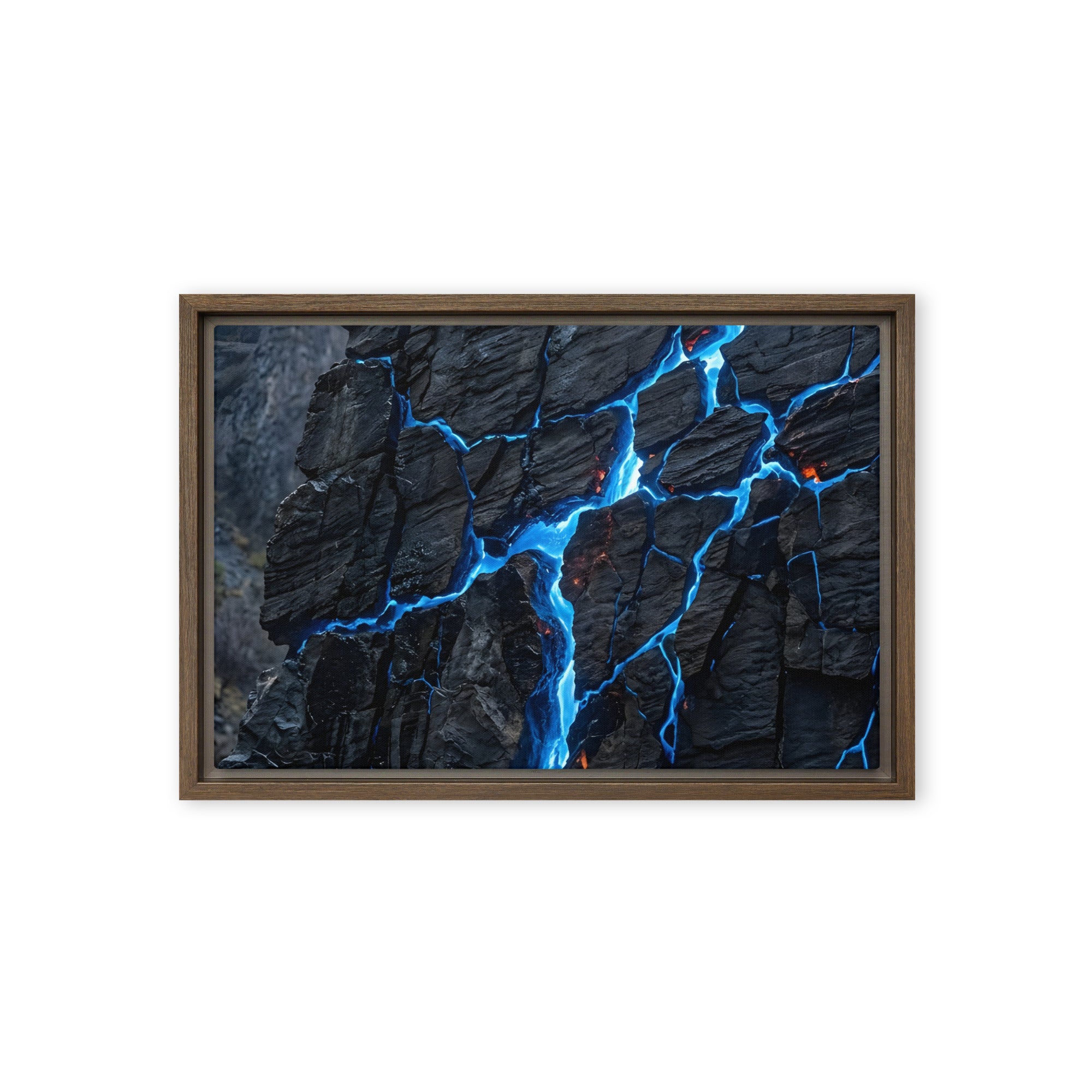 Xenolith framed canvas print, front view in brown frame, 12 x 18 inch universal size