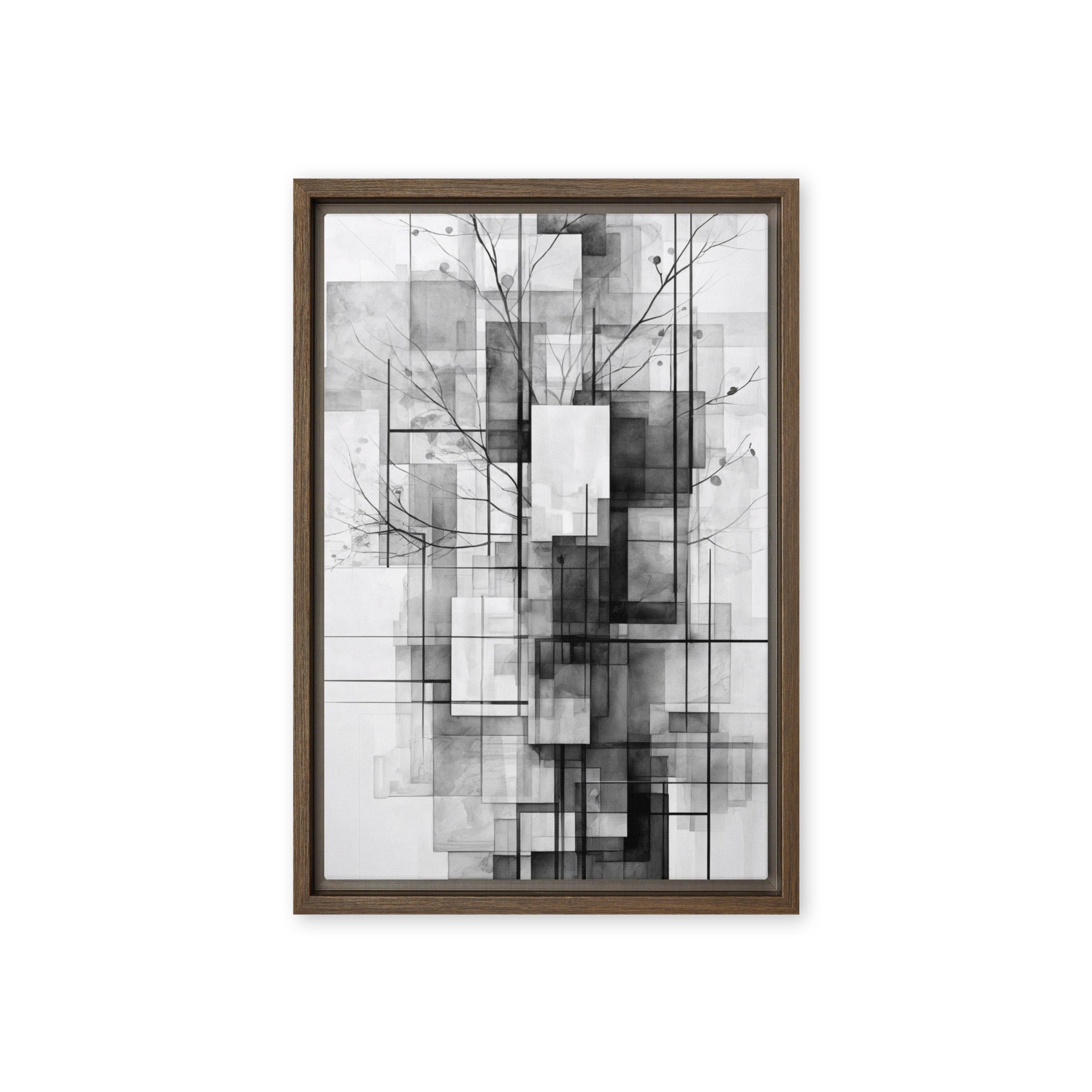 False wall art product image as a framed canvas print in brown frame, 24 x 36 inch statement piece