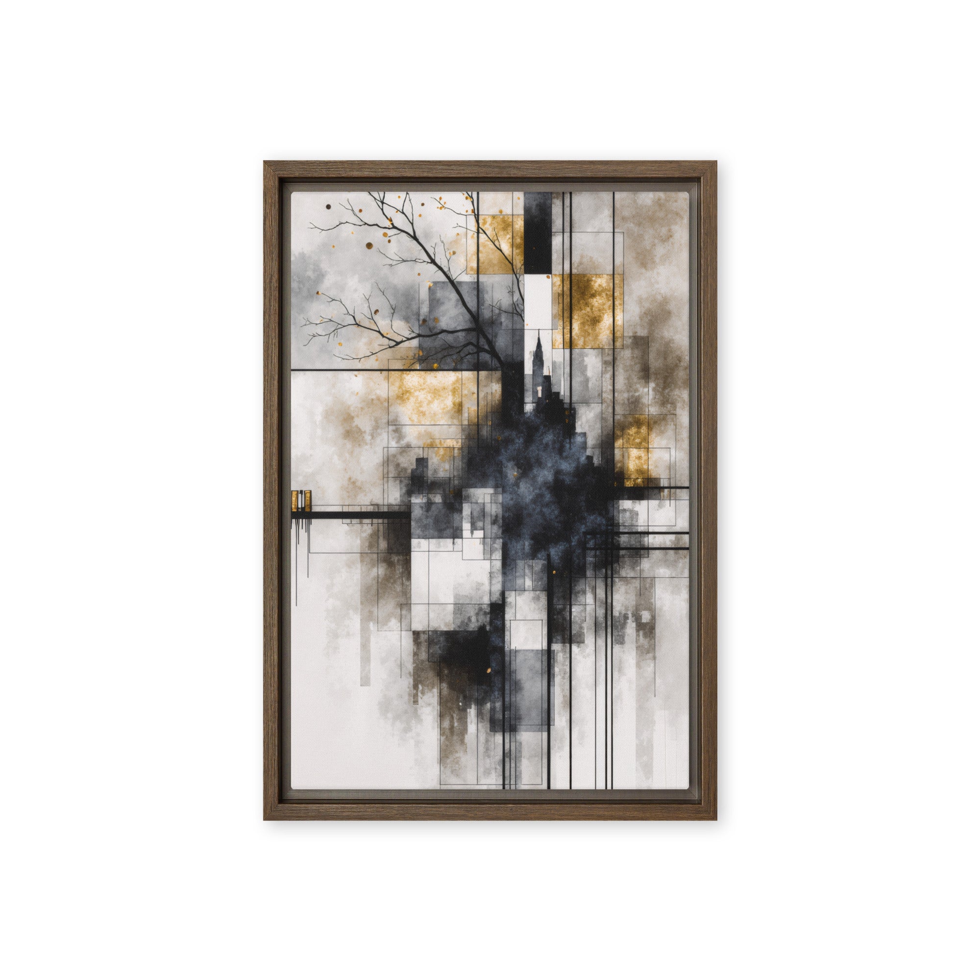 Alchemy framed canvas print, front view in brown frame, 12 x 18 inch universal size