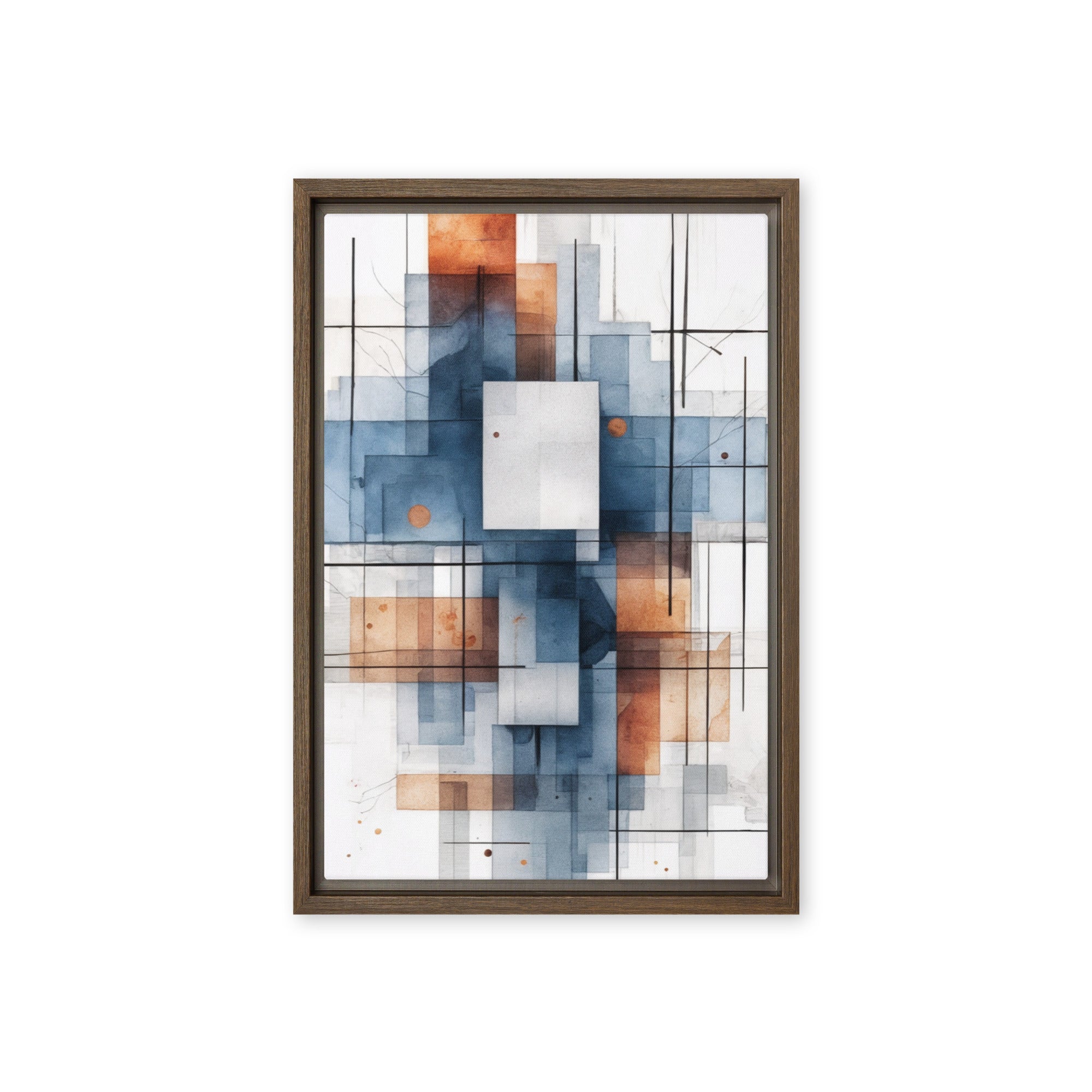 Early framed canvas print front-facing product image in black frame, 24 x 36 inch statement piece