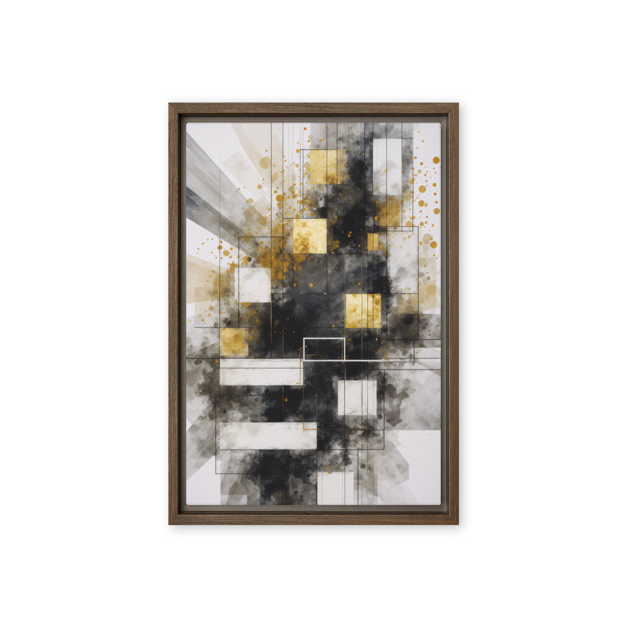 Oriana framed canvas print product mockup in brown frame, 12 x 16 inch universal size
