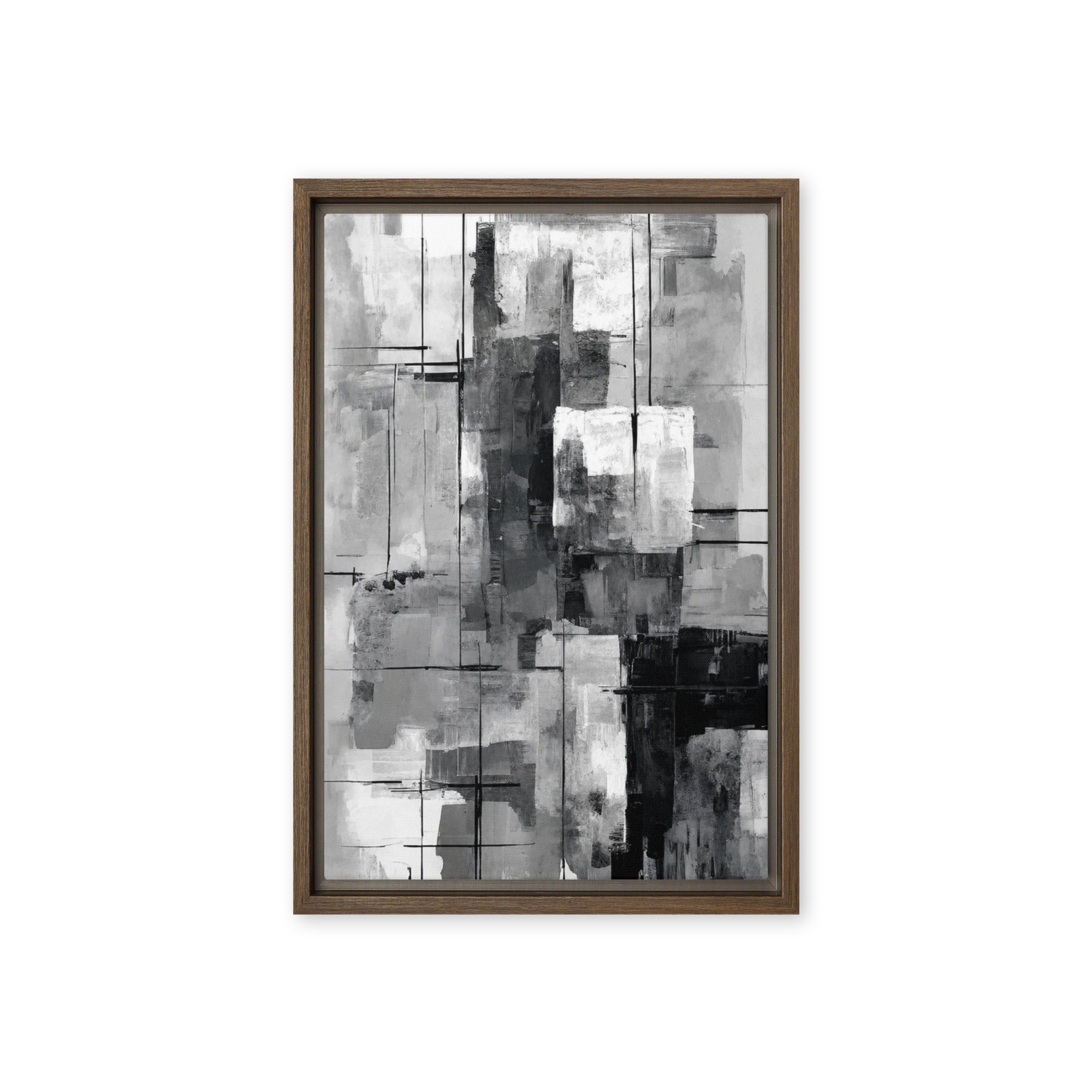 Align framed canvas print with product details shown in brown frame, 12 x 16 inch universal size