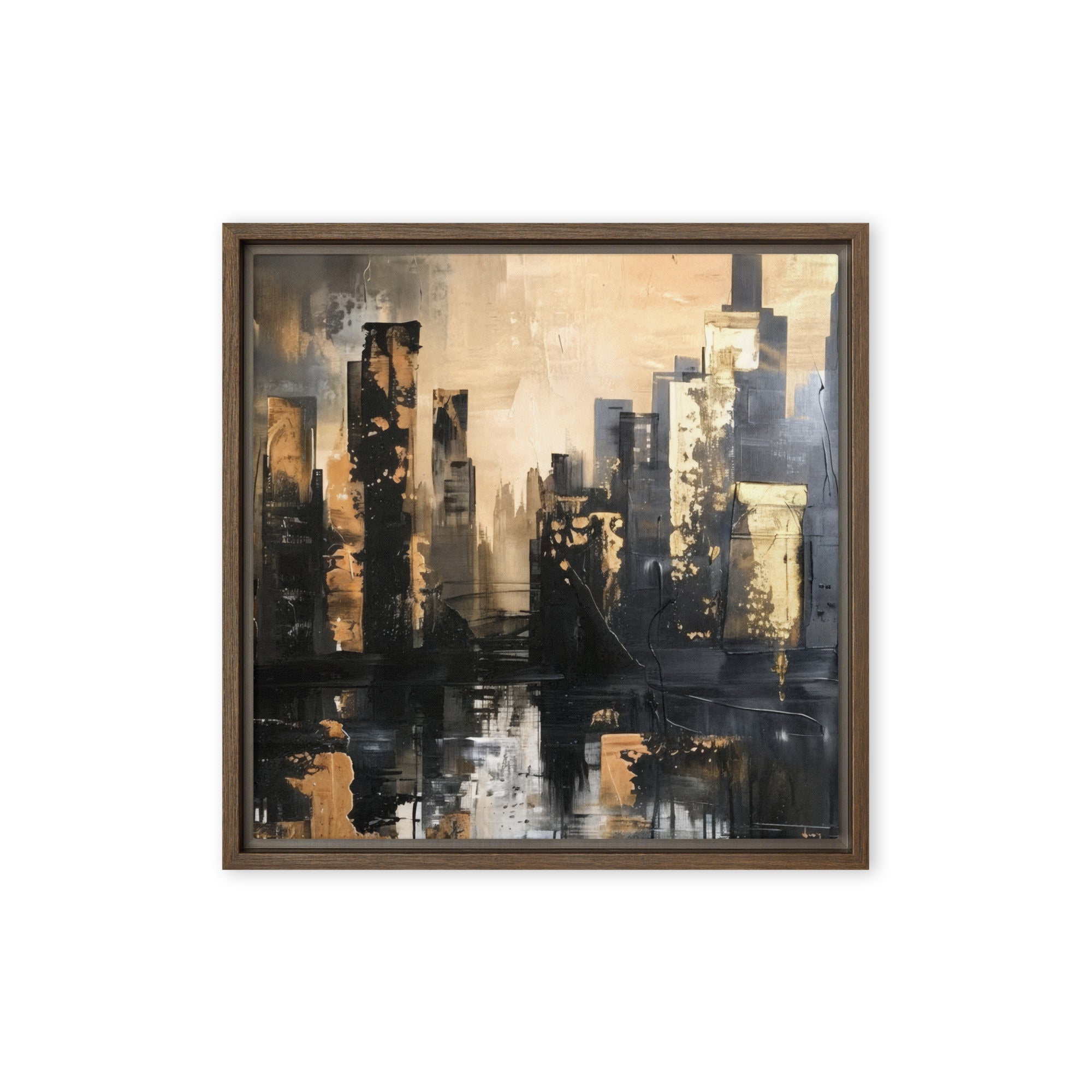 Sommet framed canvas skyline, front view in black frame, 24 x 36 inch statement piece