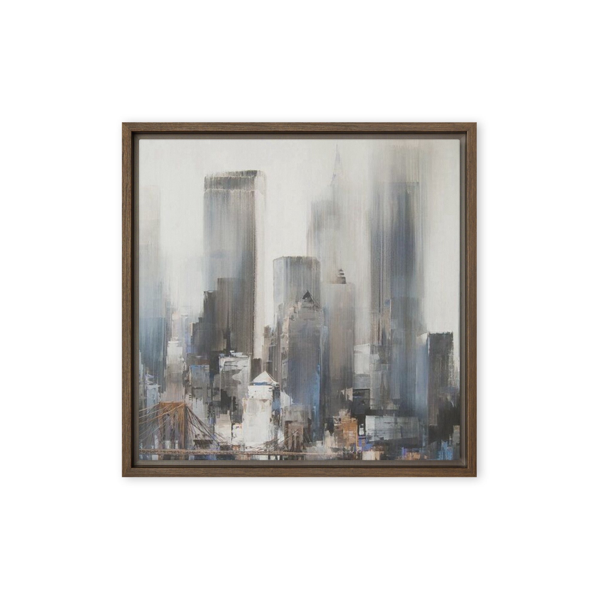 Vanguard framed canvas skyline with product details shown in white frame, 12 x 18 inch universal size