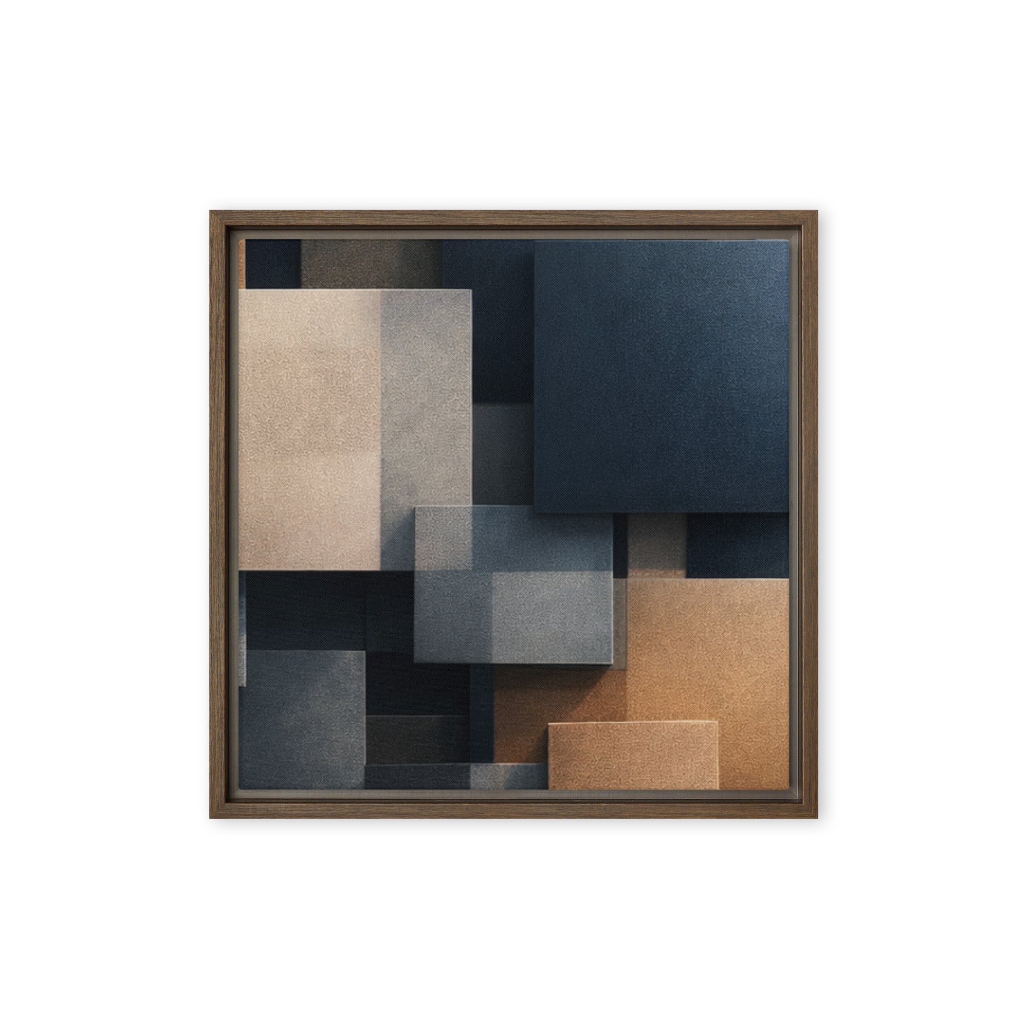 Monolith framed canvas print product image in brown frame, 16 x 16 inch universal size
