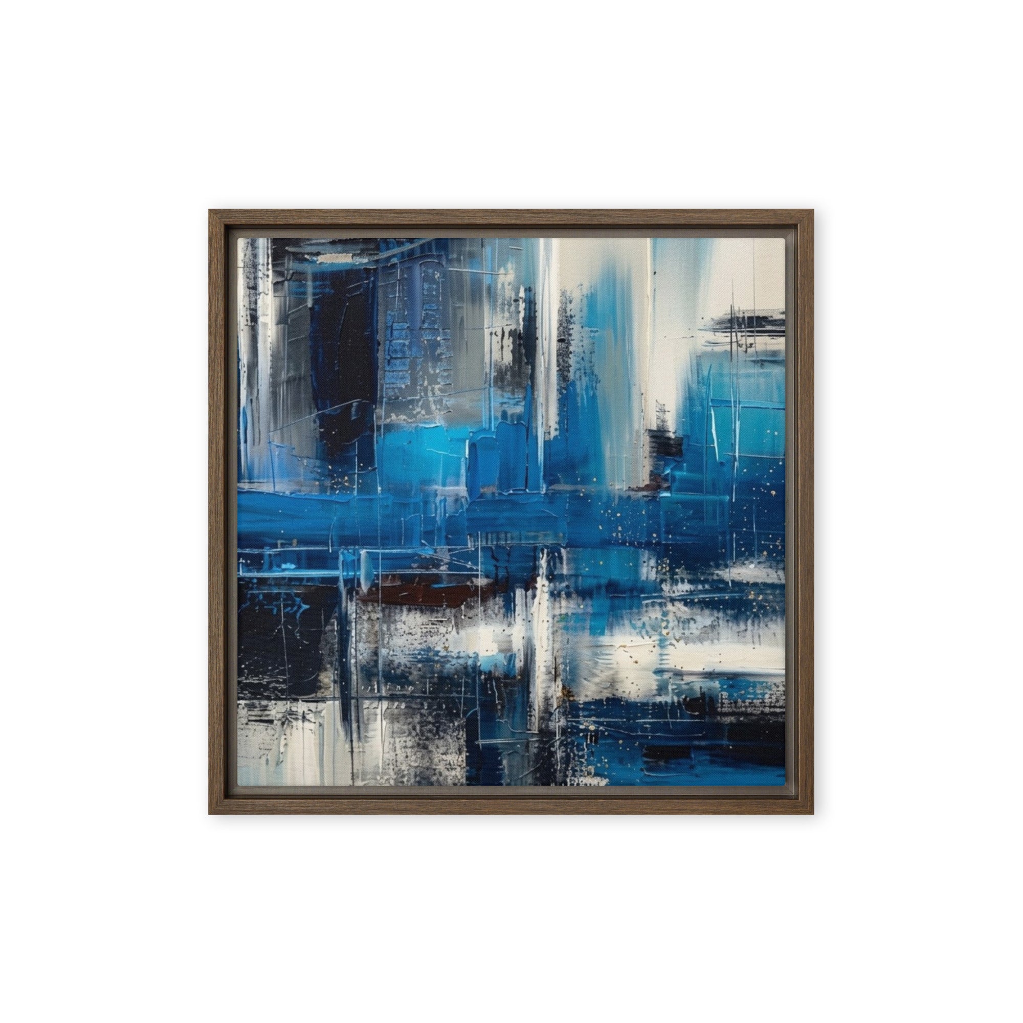 Isle framed canvas print with product details shown in black frame, 24 x 32 inch large size