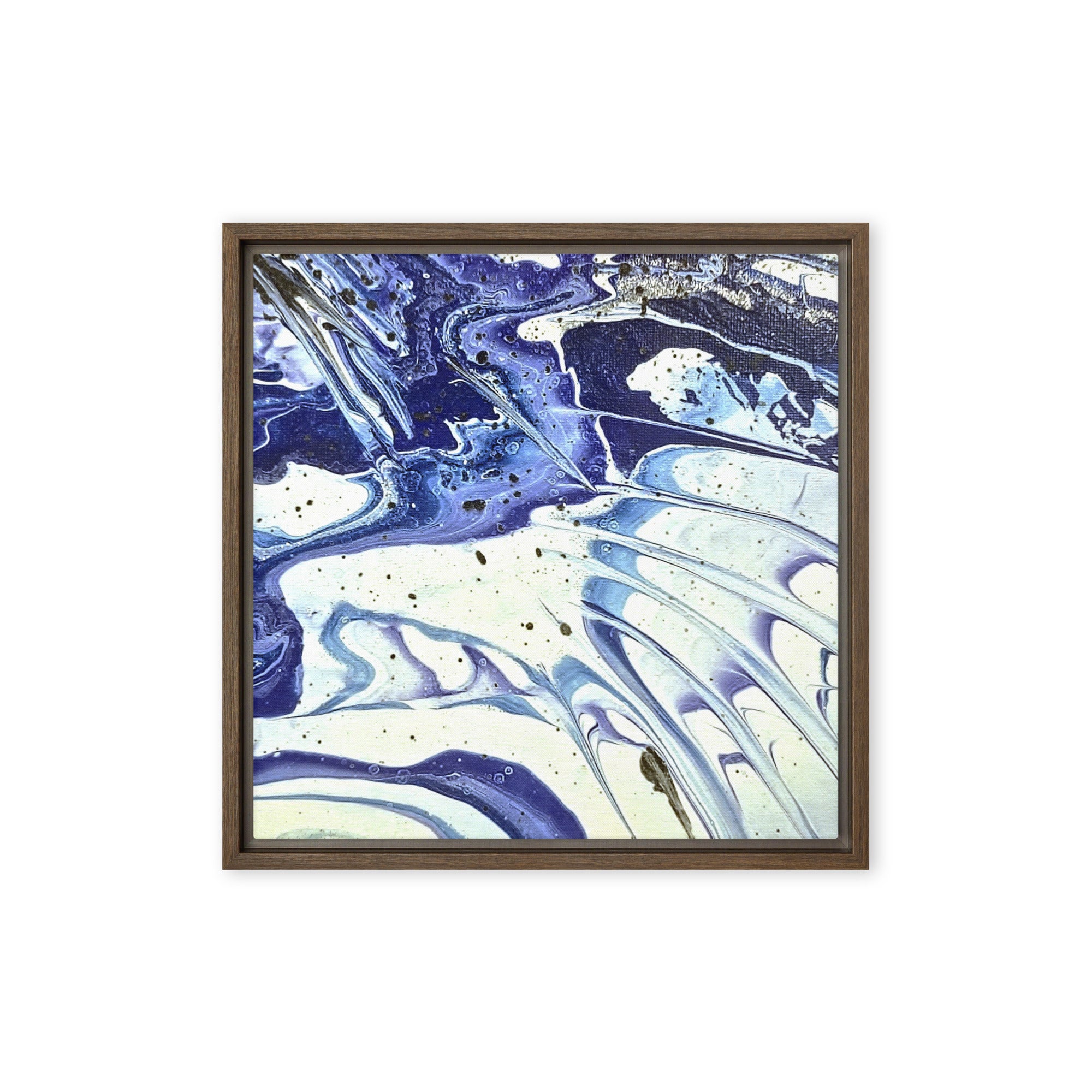 Cobalt framed canvas print product image in brown frame, 16 x 16 inch universal size