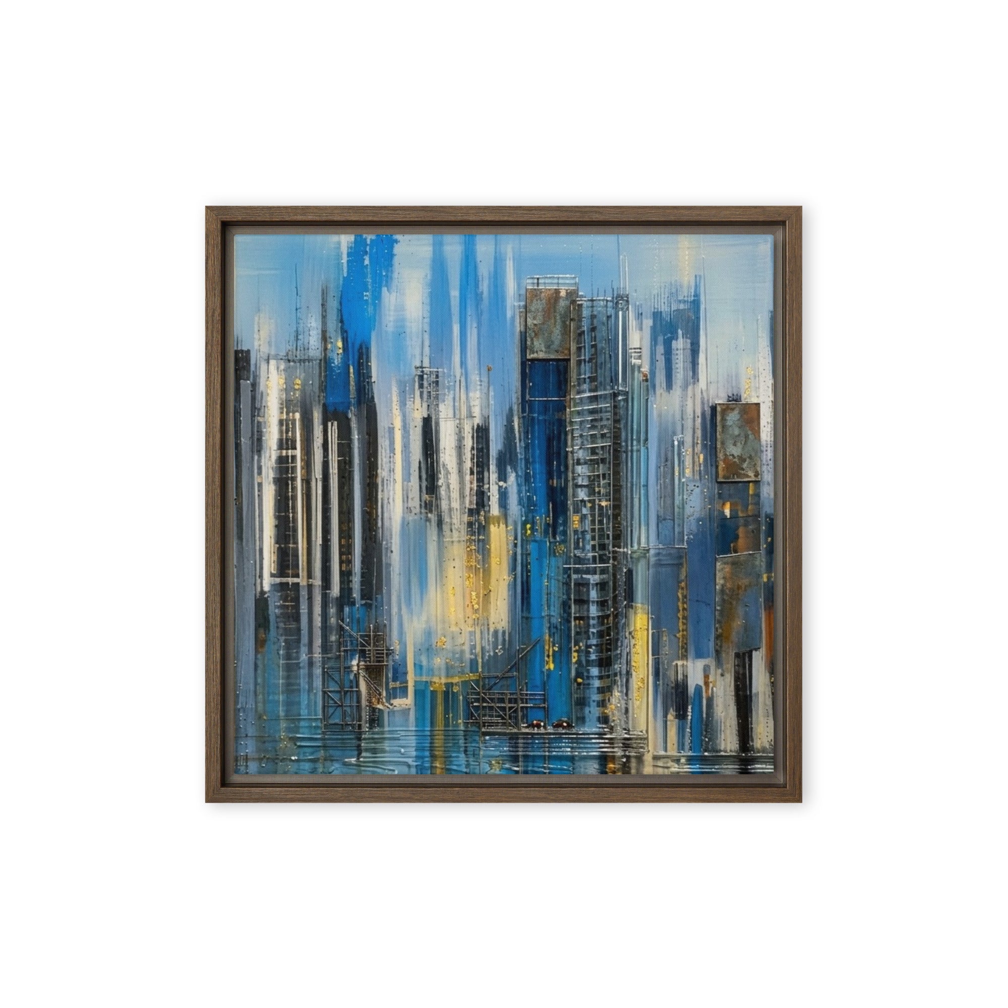 Facade framed canvas print shown in front view in brown frame, 8 x 10 inch universal size