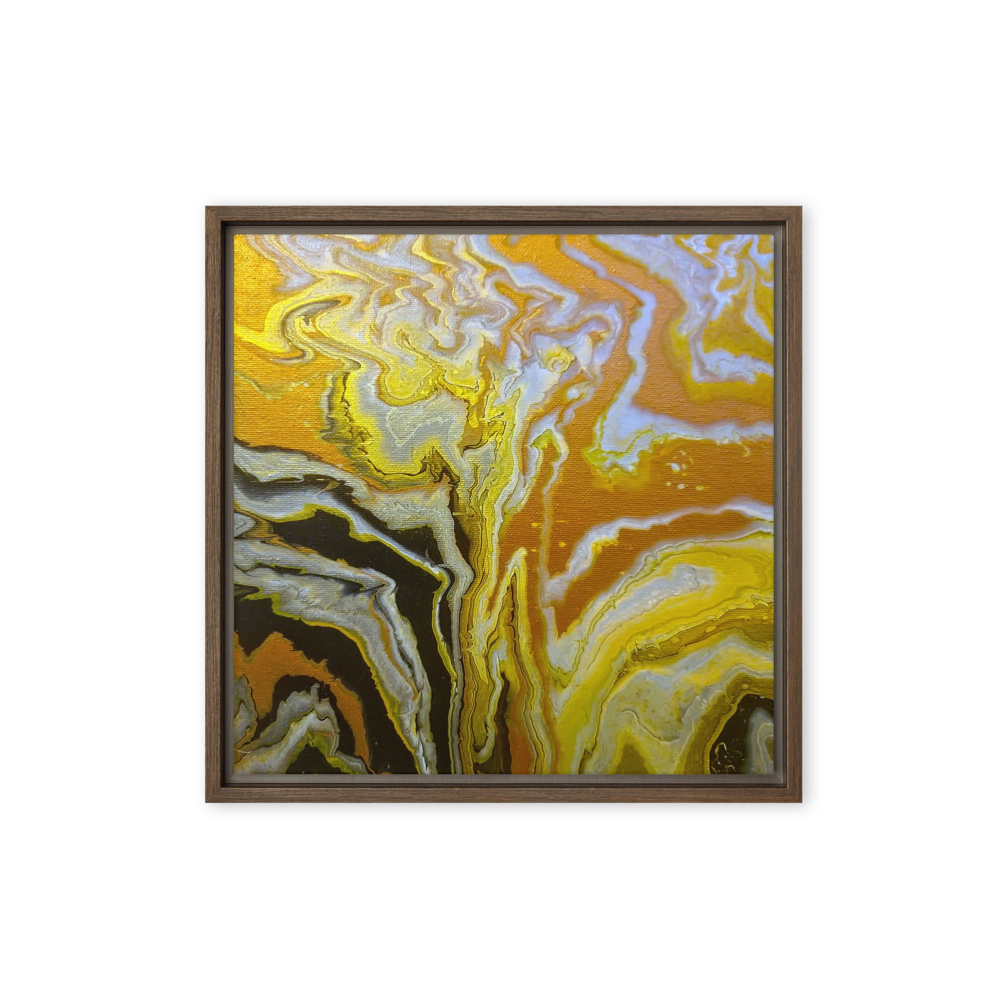 Golden Surge framed canvas print product image in brown frame, 16 x 16 inch universal size