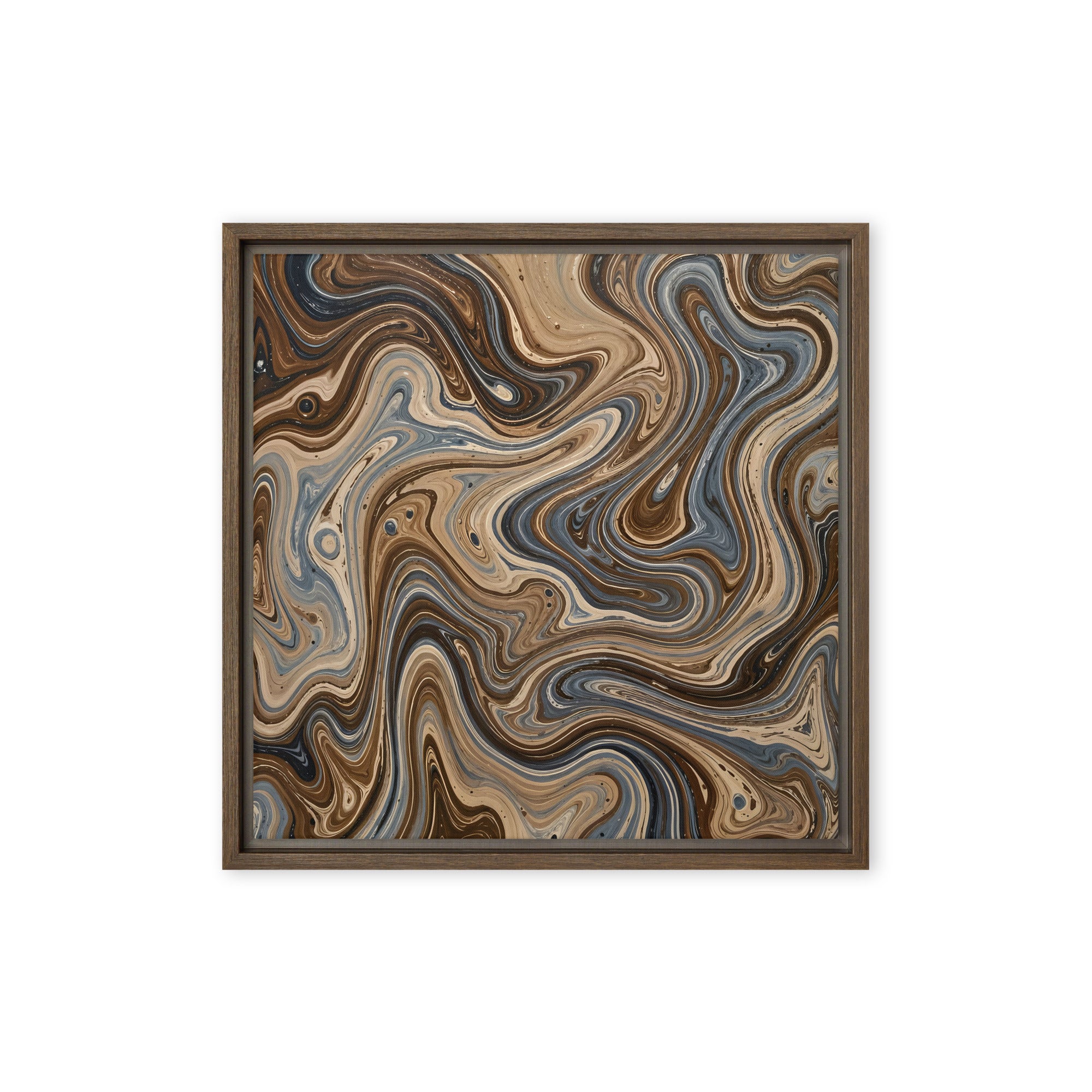 Café Mocha framed canvas print shown in front view in brown frame, 16 x 20 inch universal size