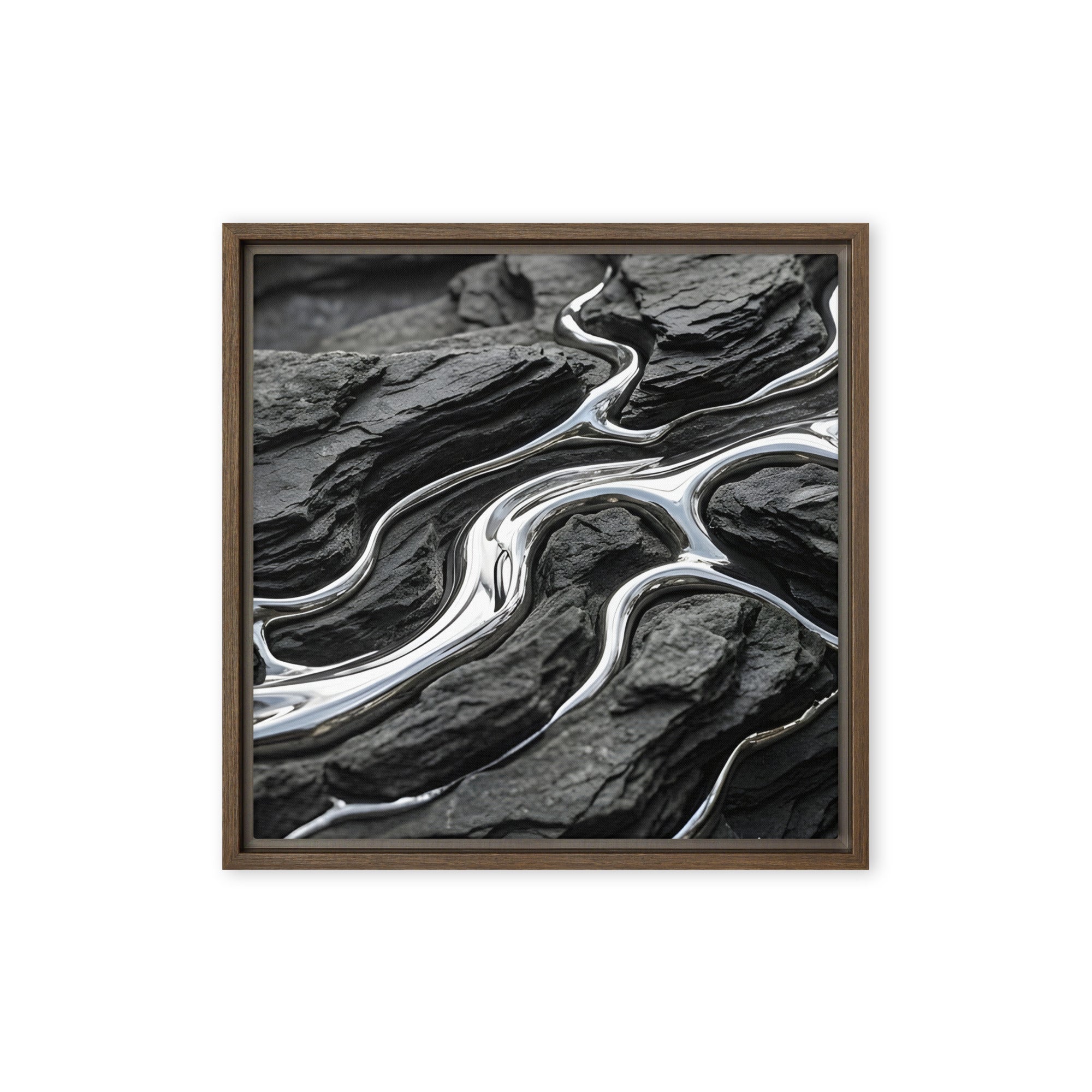 Basalt wall art product image as a framed canvas print in brown frame, 12 x 16 inch universal size