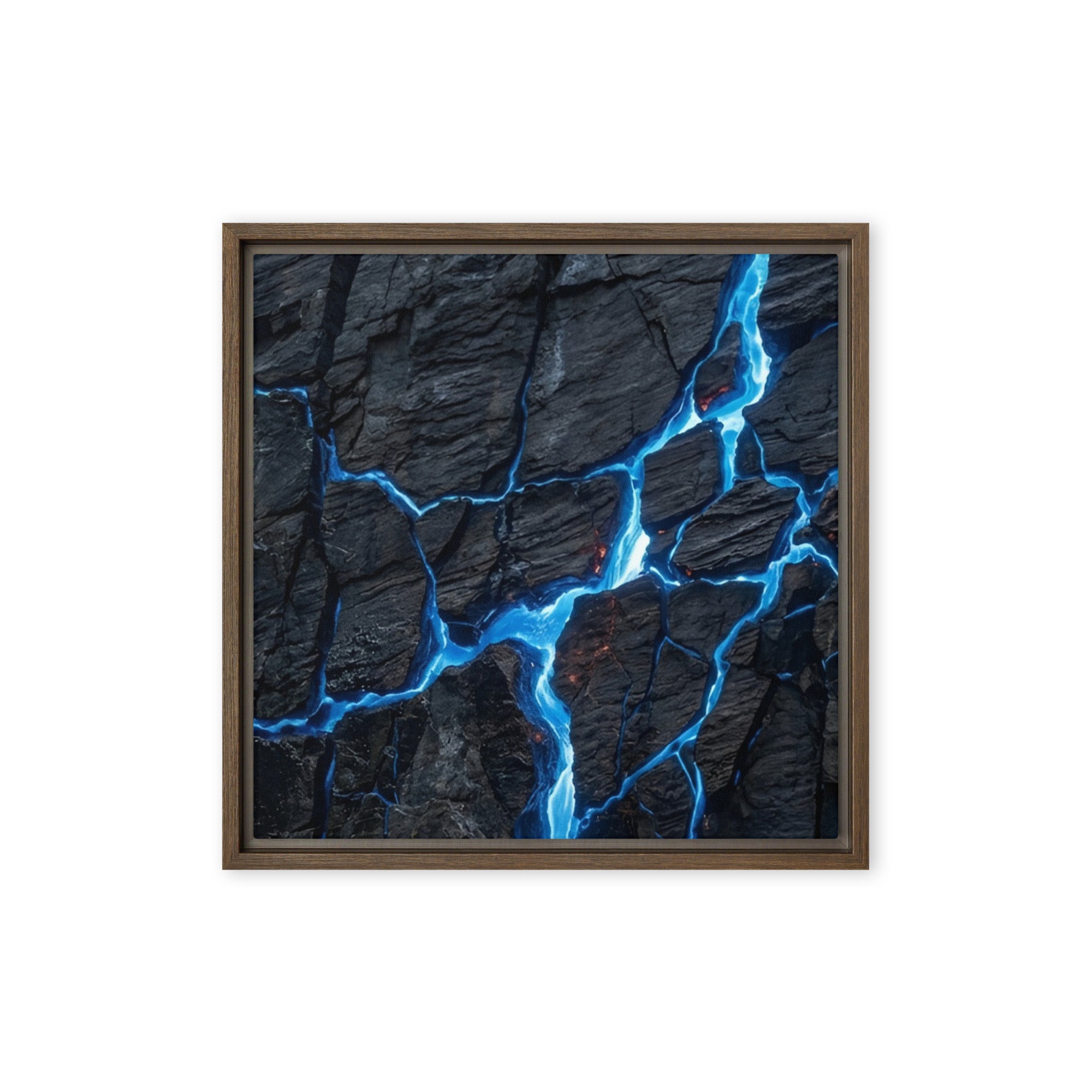 Effusions framed canvas print shown in front view in brown frame, 16 x 20 inch universal size