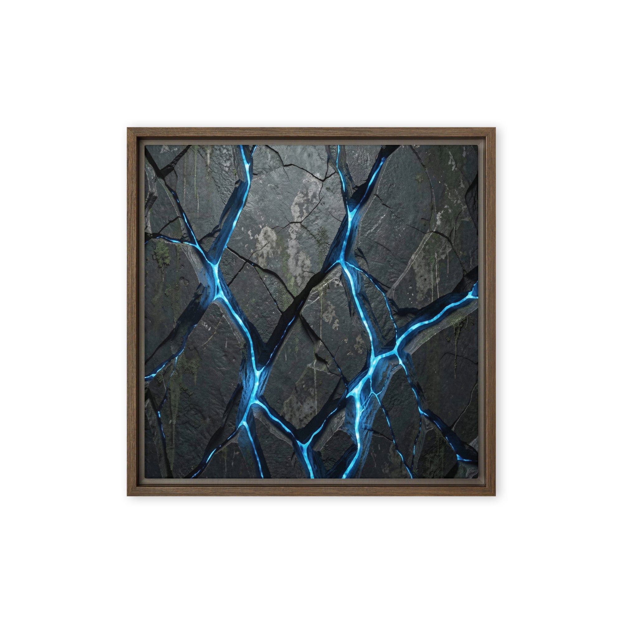 Igneous framed canvas print shown in front view in brown frame, 16 x 20 inch universal size