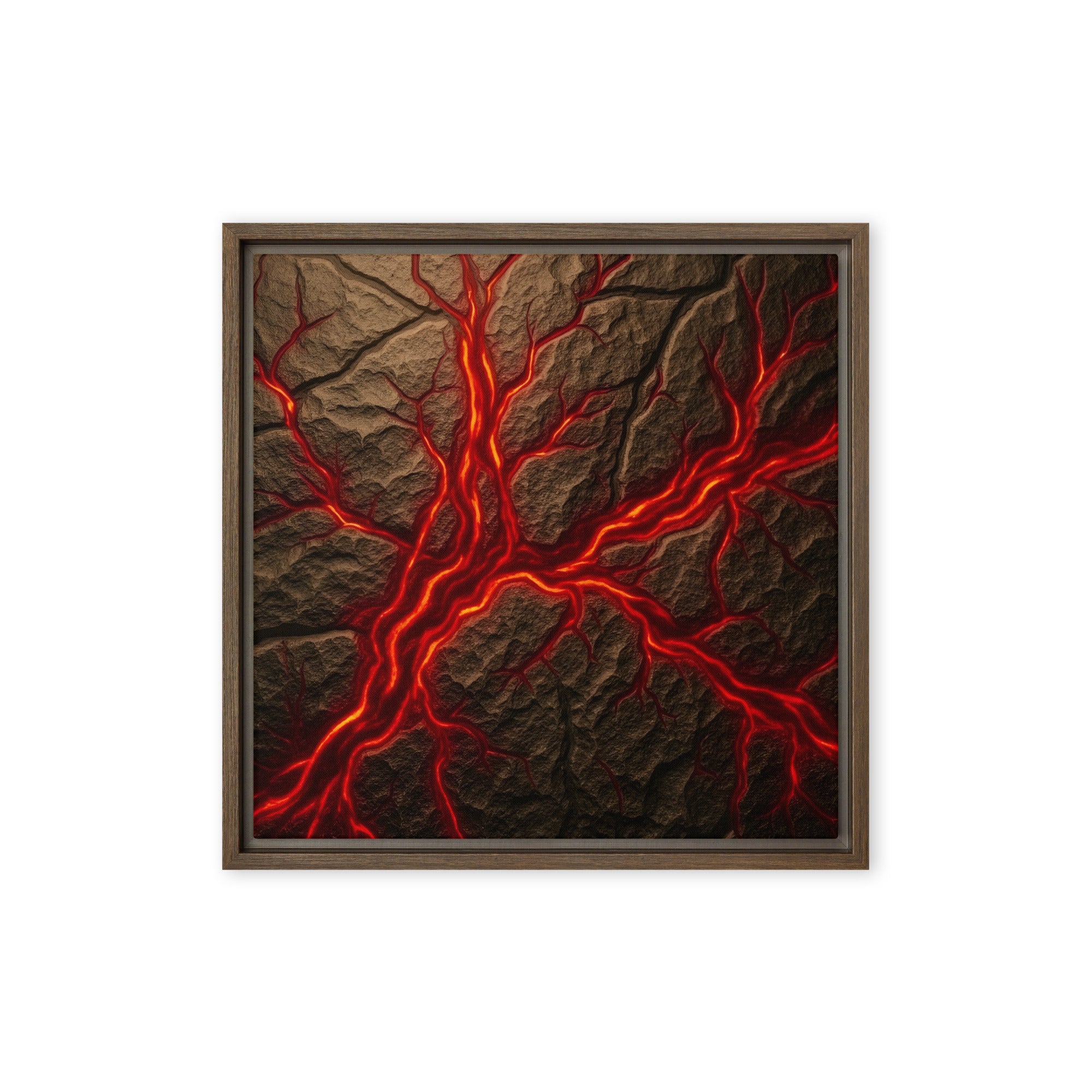 Magma framed canvas print shown in front view in brown frame, 16 x 20 inch universal size