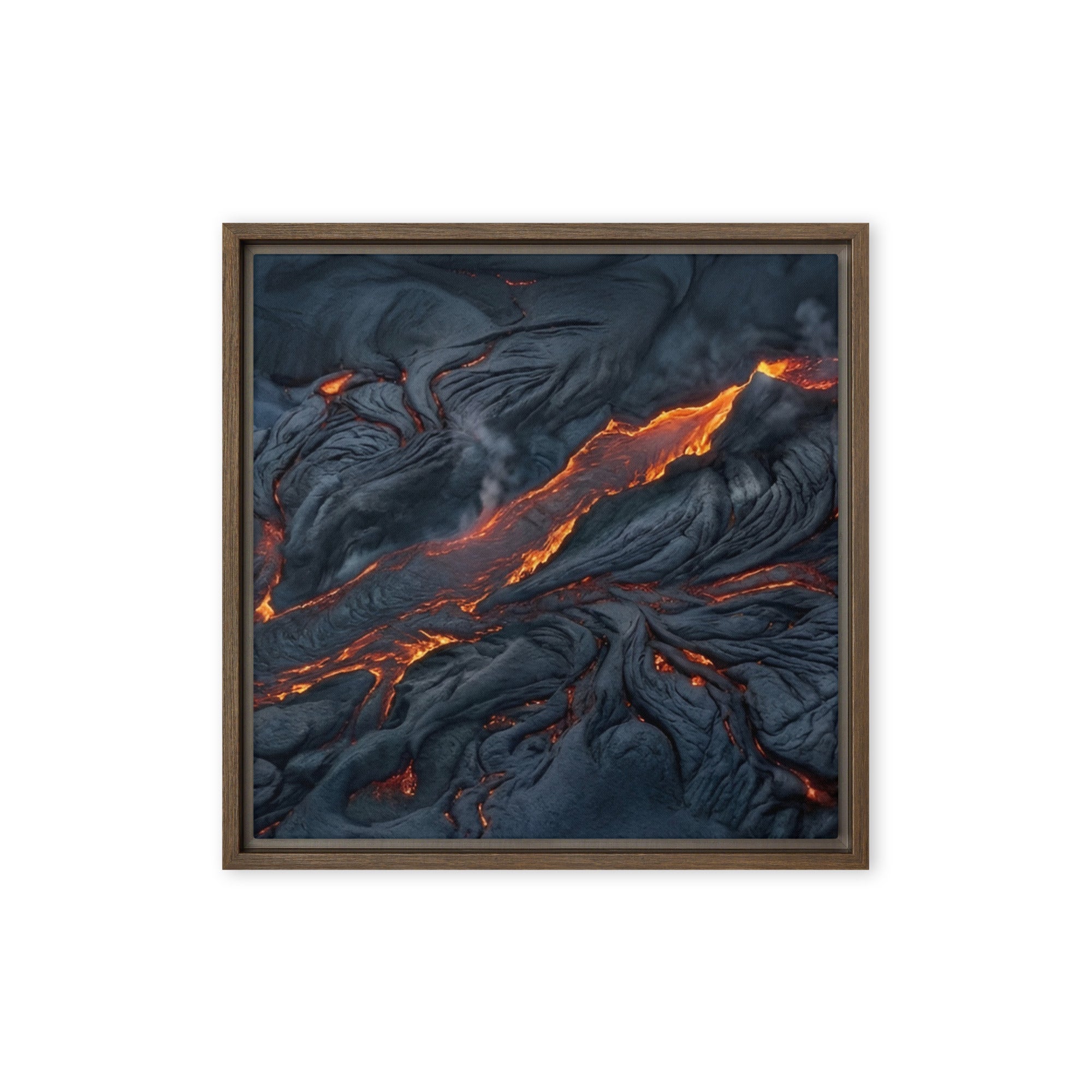 Molten framed canvas print shown in front view in brown frame, 16 x 20 inch universal size