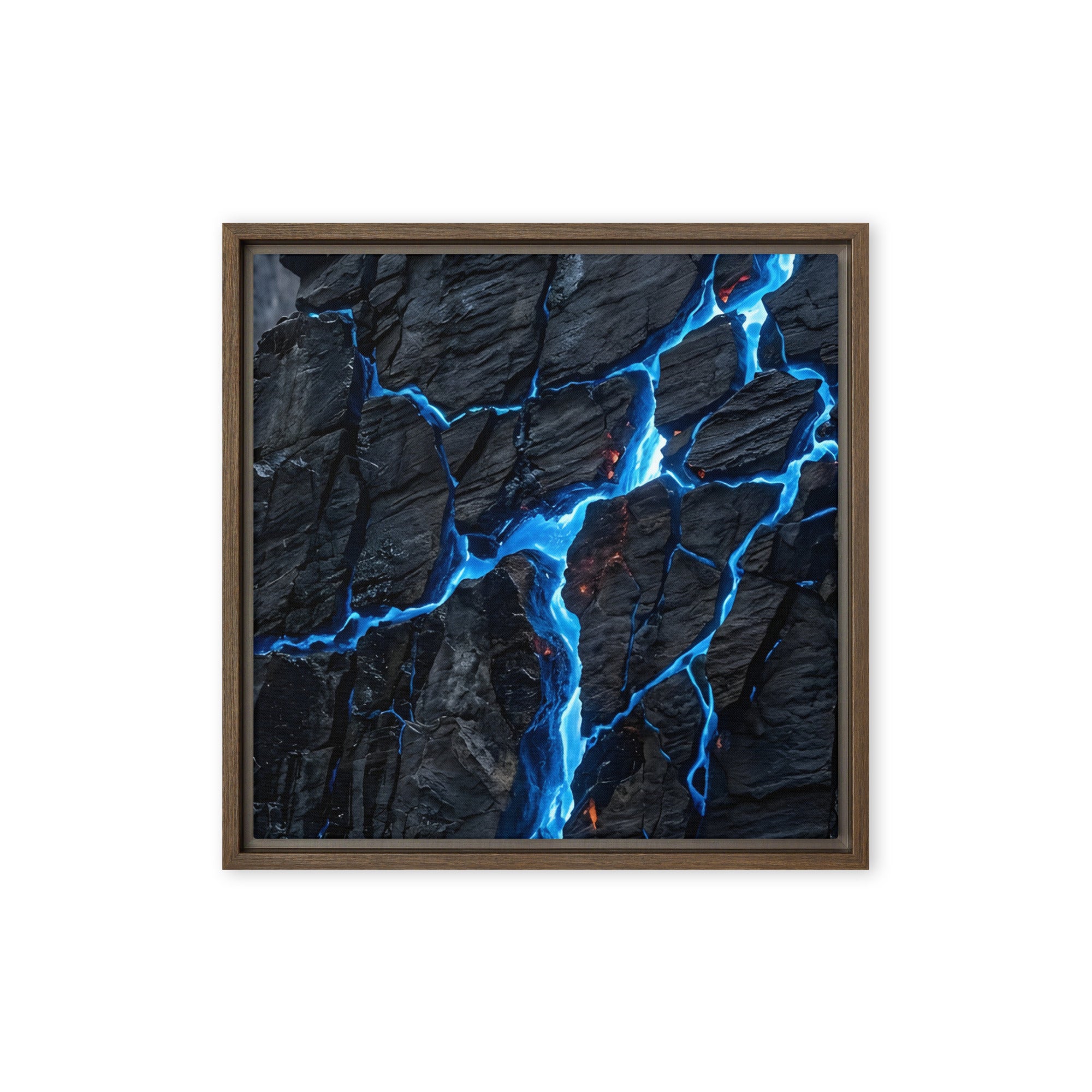 Xenolith wall art product image as a framed canvas print in brown frame, 18 x 24 inch large size