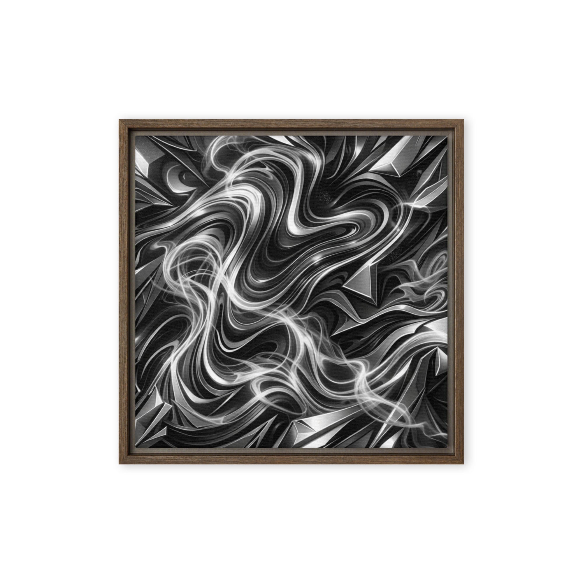 Edge framed canvas print shown in front view in brown frame, 16 x 20 inch universal size