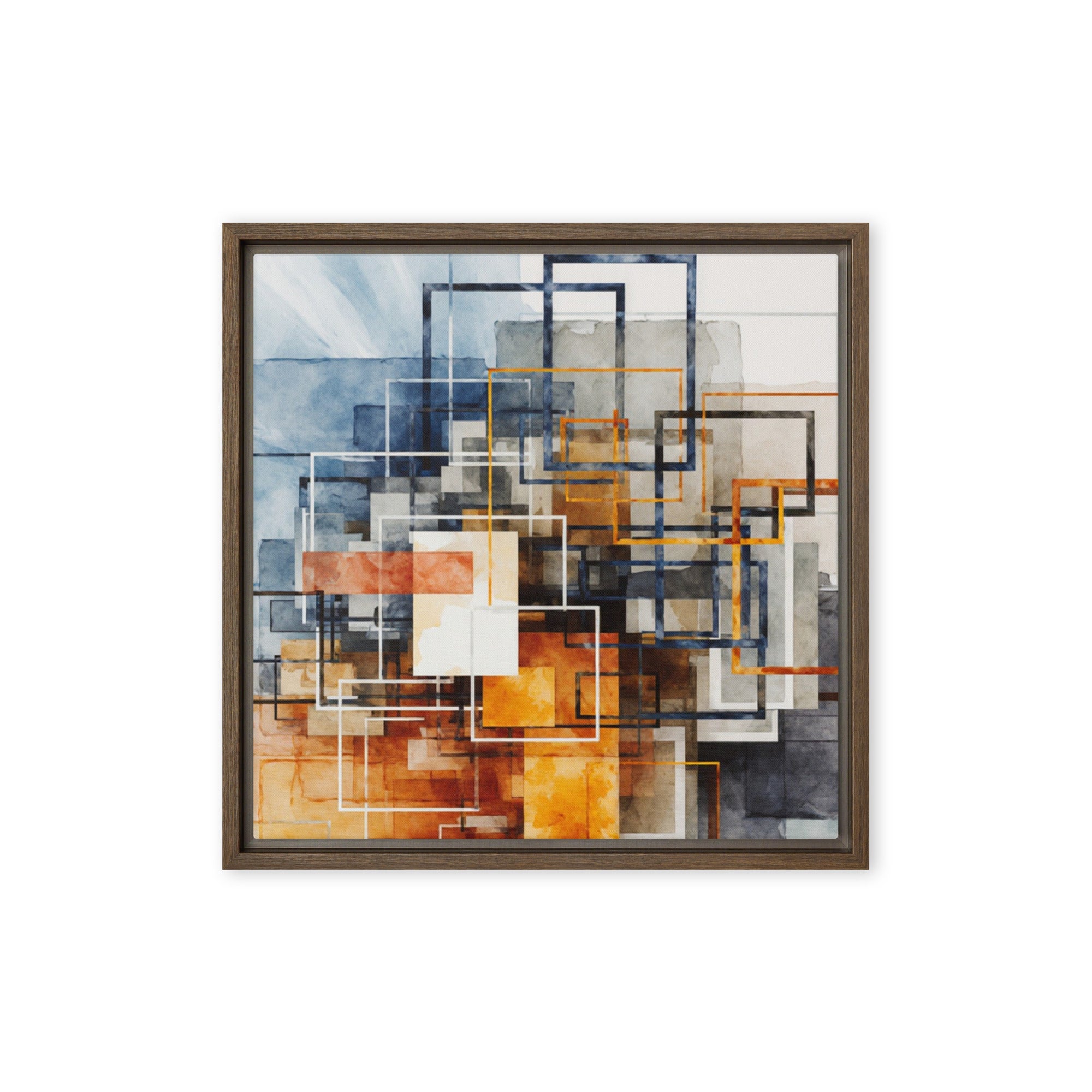 Stratum framed canvas print shown in front view in brown frame, 16 x 20 inch universal size