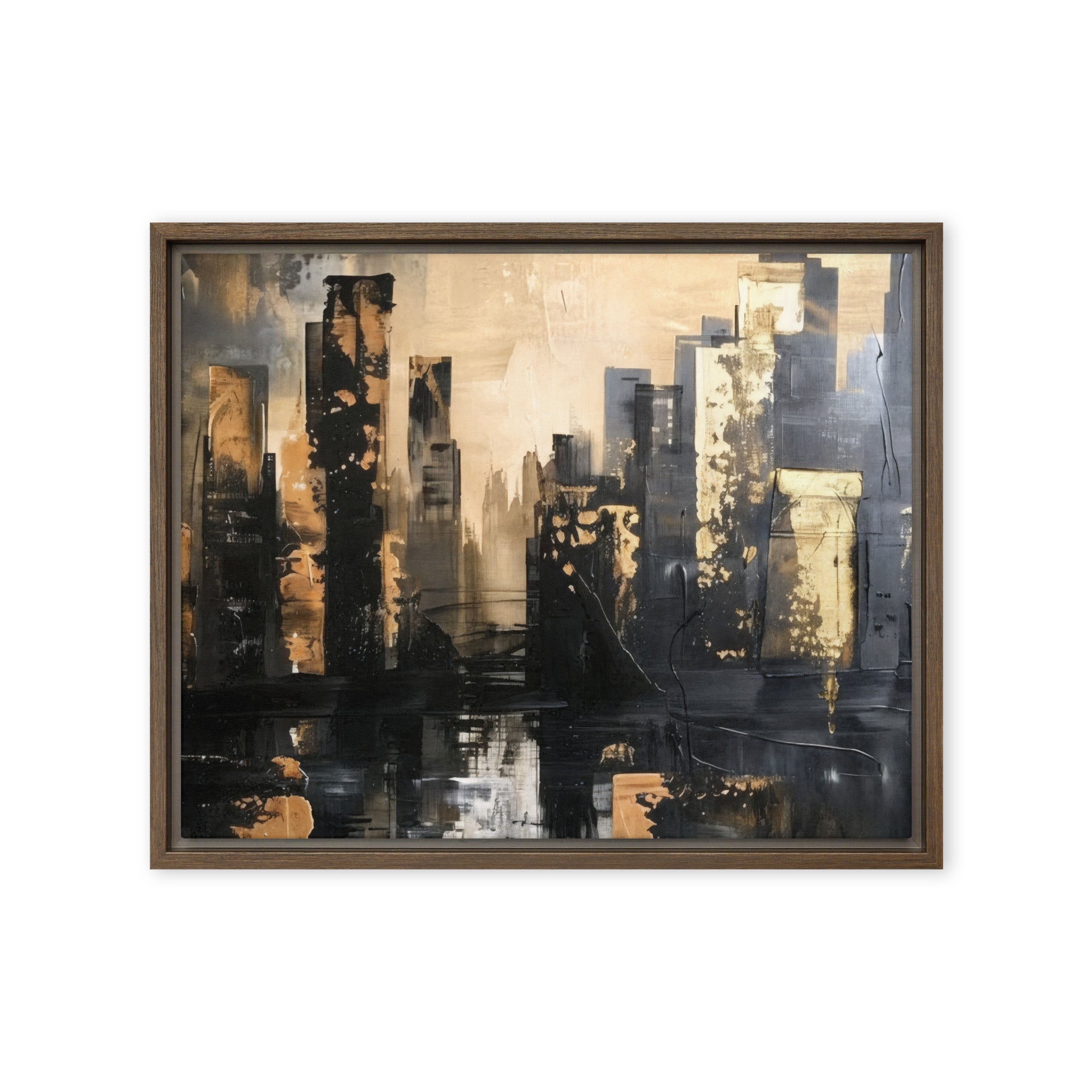 Sommet wall art product image as a framed canvas skyline in brown frame, 16 x 16 inch universal size