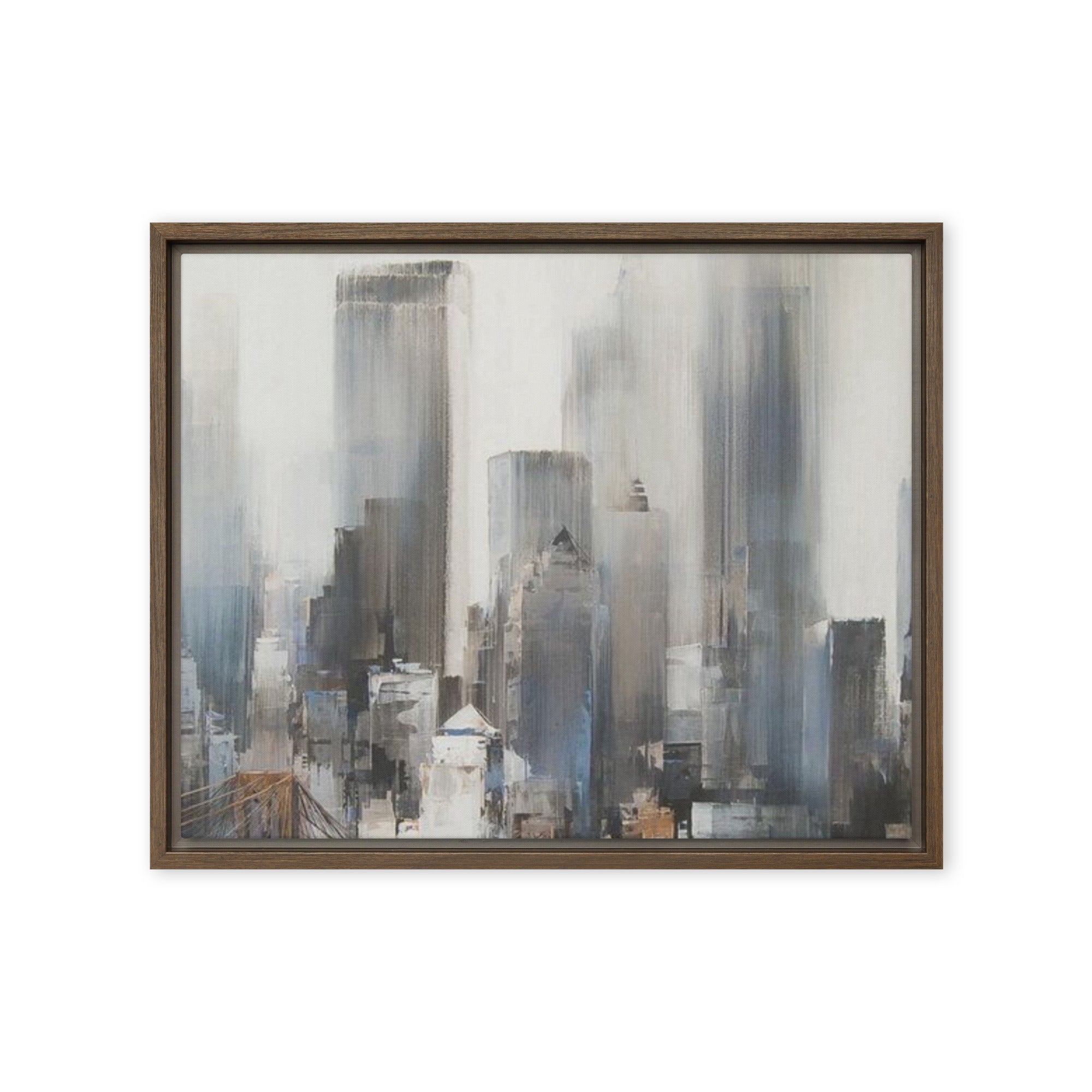 Vanguard framed canvas skyline, front view in brown frame, 12 x 16 inch universal size
