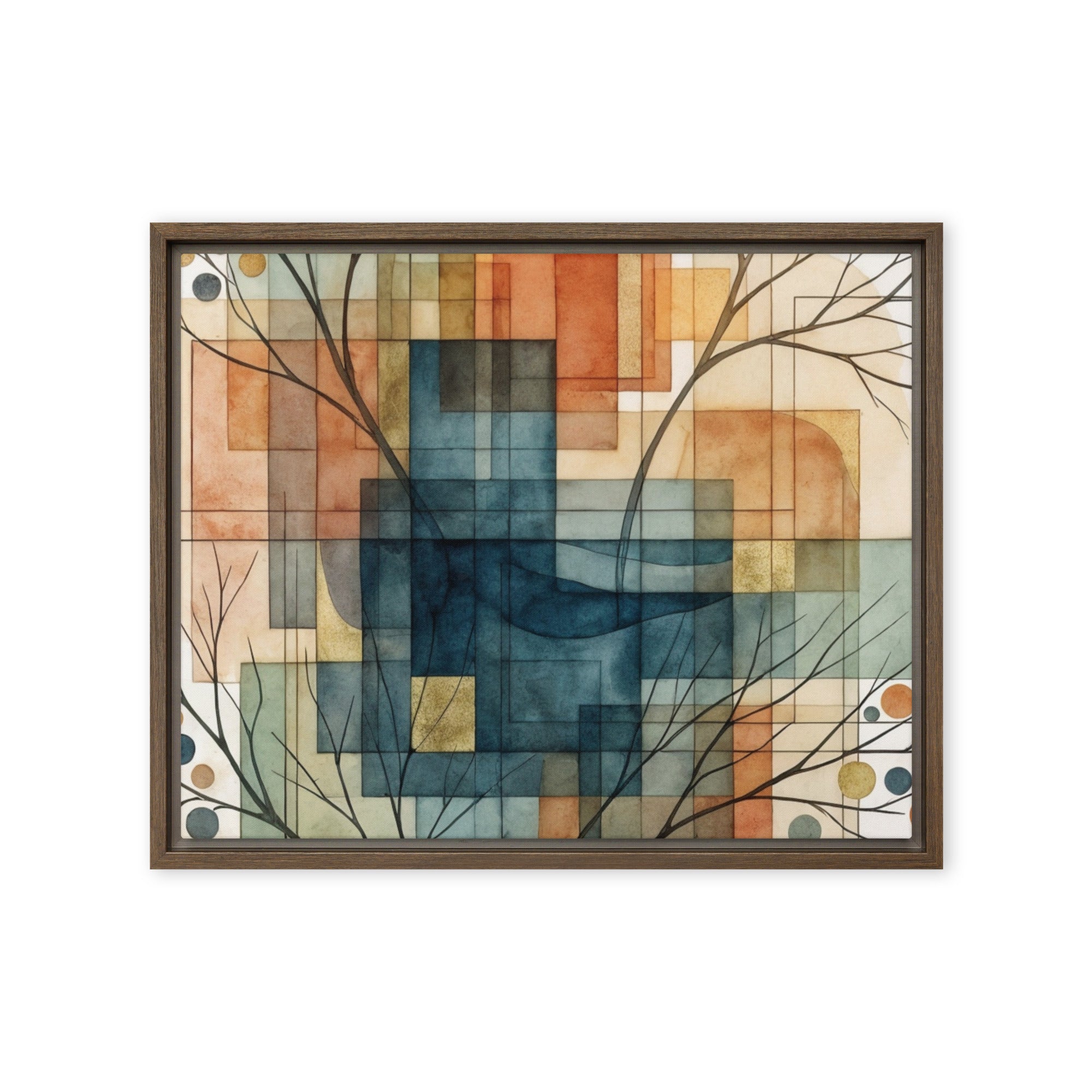 Always framed canvas urban wall display image in brown frame, 16 x 16 inch universal size