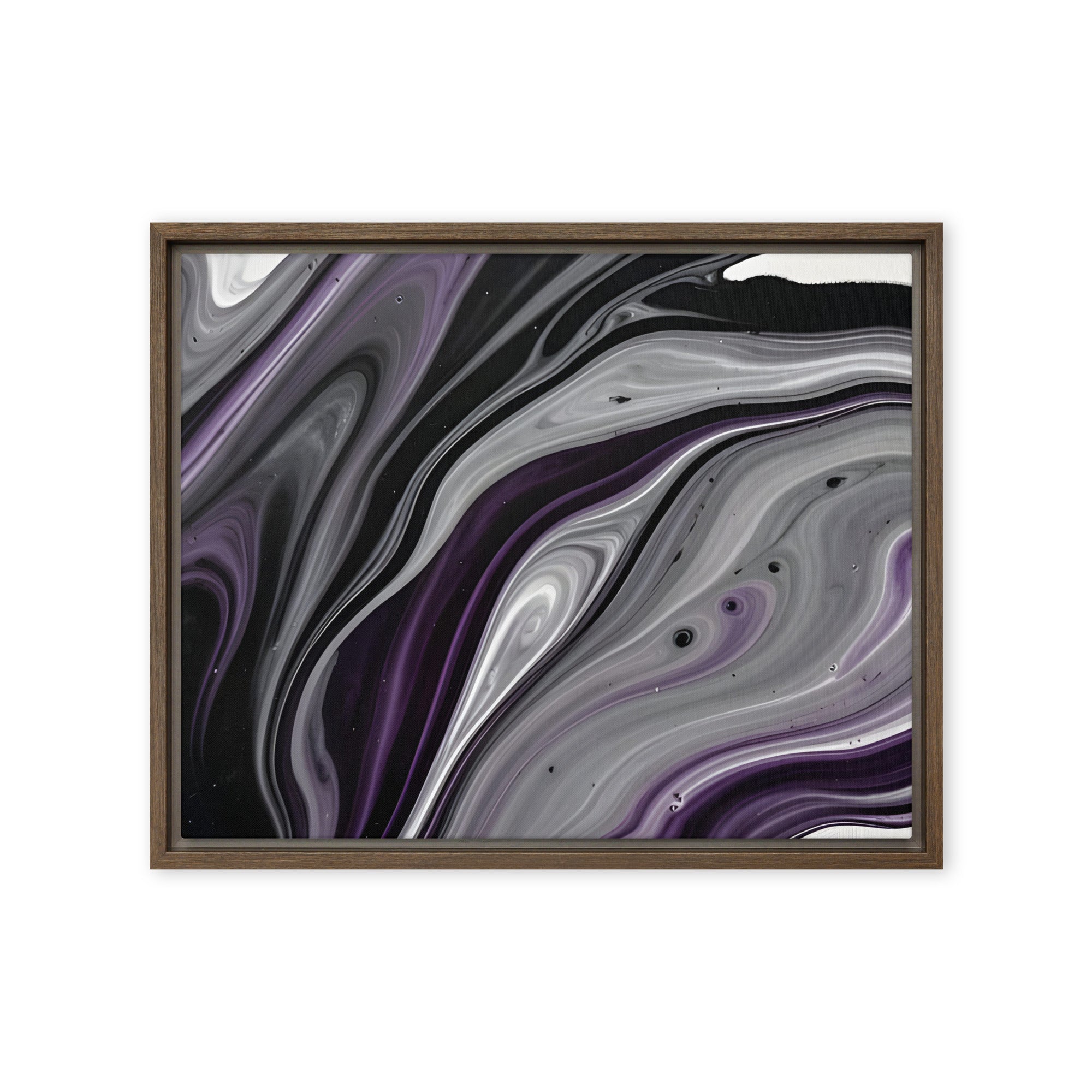 Amethyst Flow framed canvas print front-facing product image in brown frame, 20 x 28 inch large size