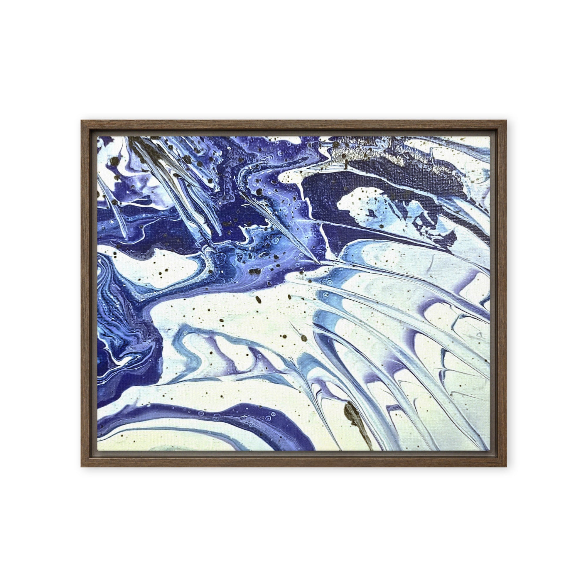 Cobalt framed canvas print front-facing product image in brown frame, 20 x 28 inch large size