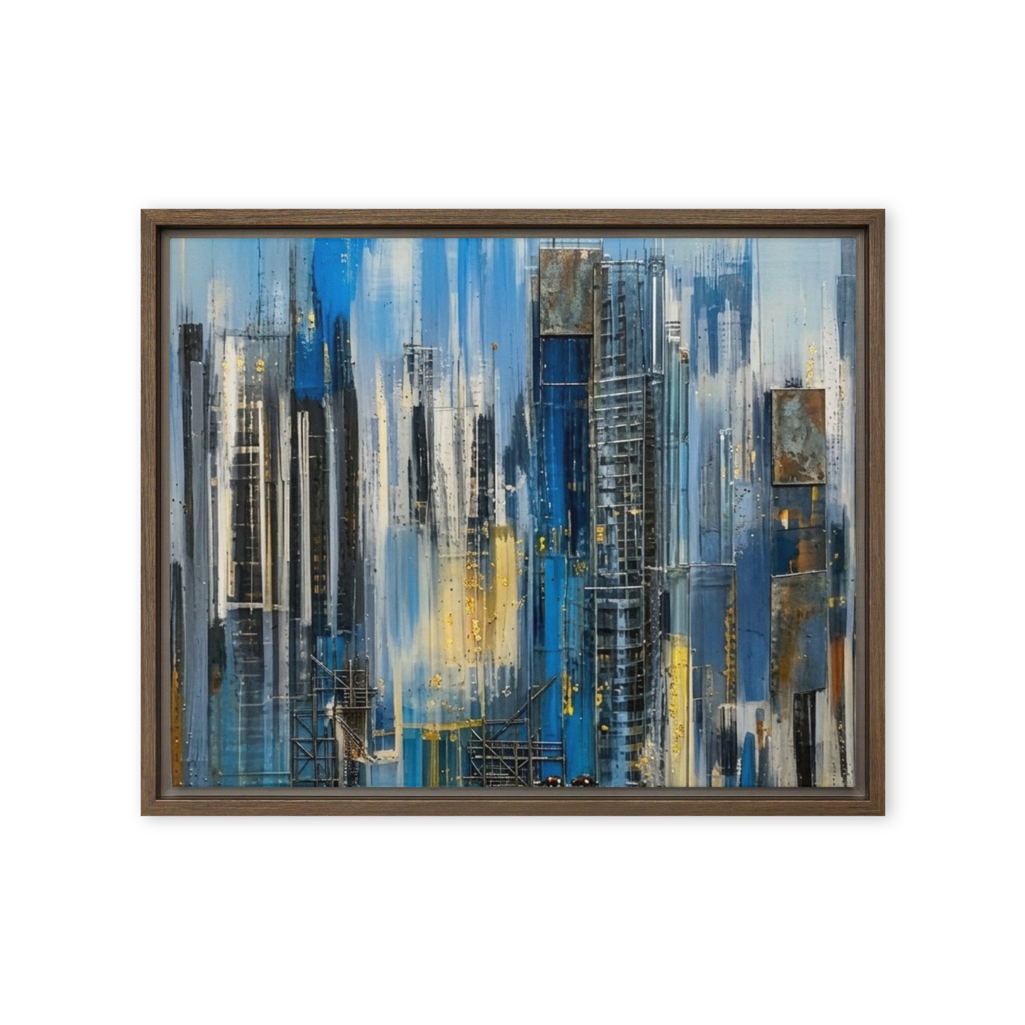 Facade framed canvas print wall display image in brown frame, 16 x 16 inch universal size