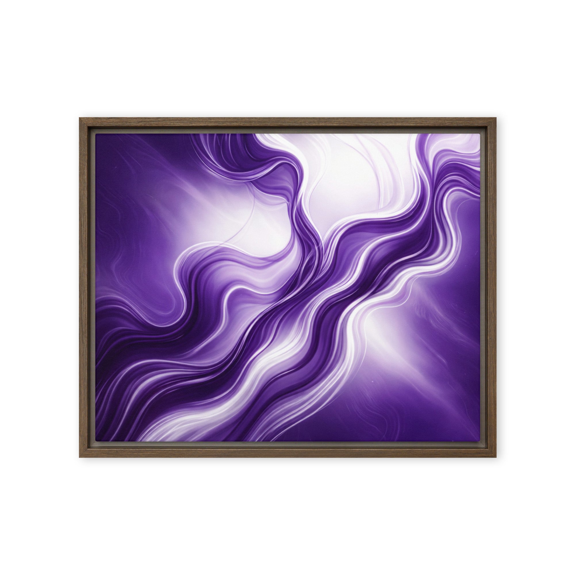 Silk framed canvas print product mockup in brown frame, 24 x 32 inch large size