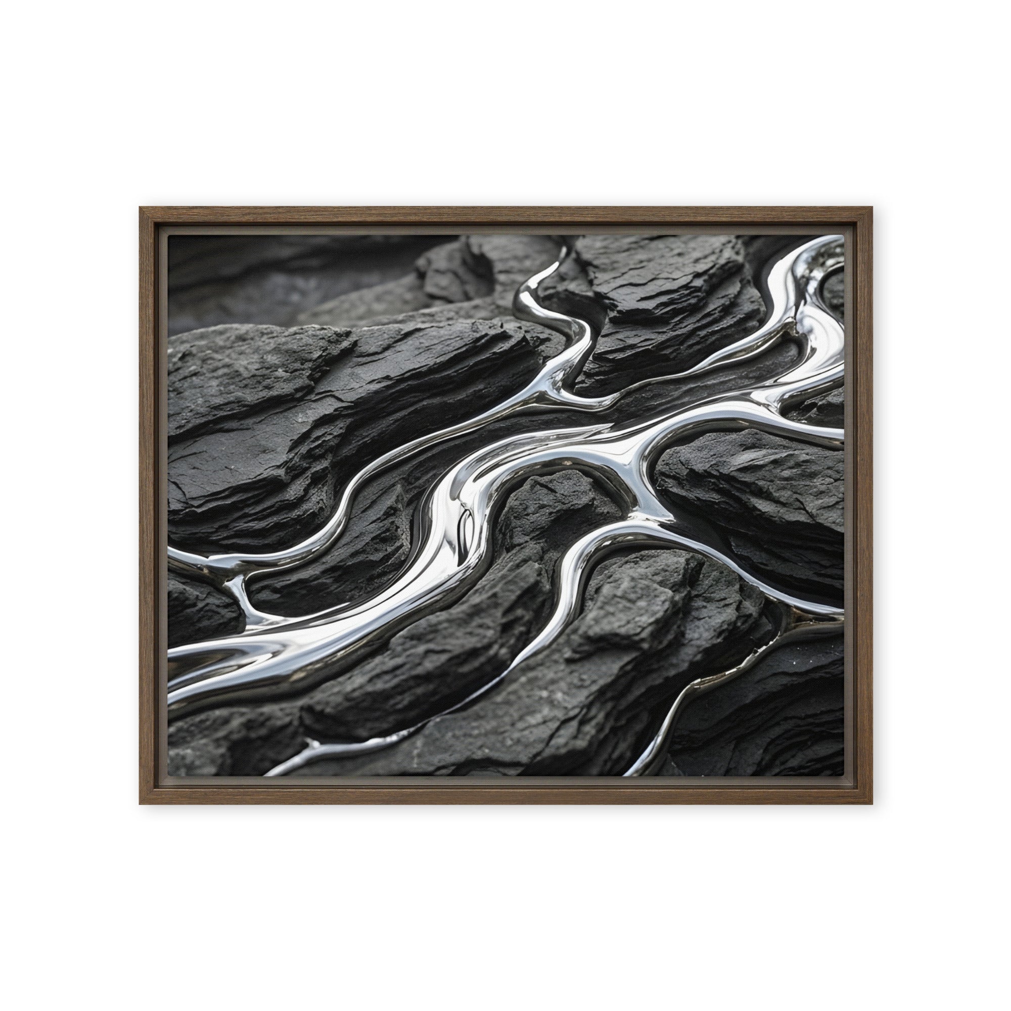Basalt framed canvas print product mockup in brown frame, 16 x 20 inch universal size
