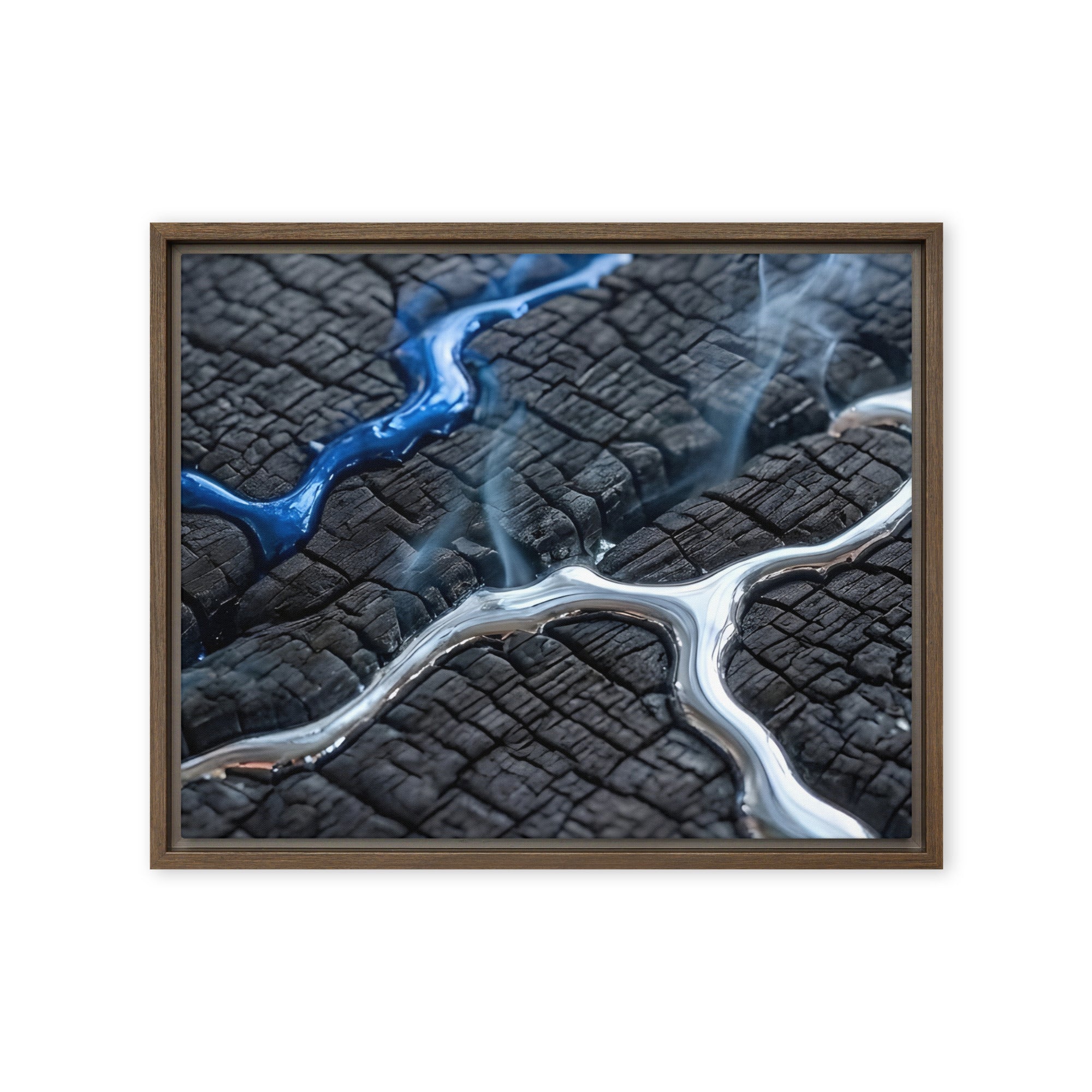 Rhyolite framed canvas print front-facing product image in brown frame, 20 x 28 inch large size