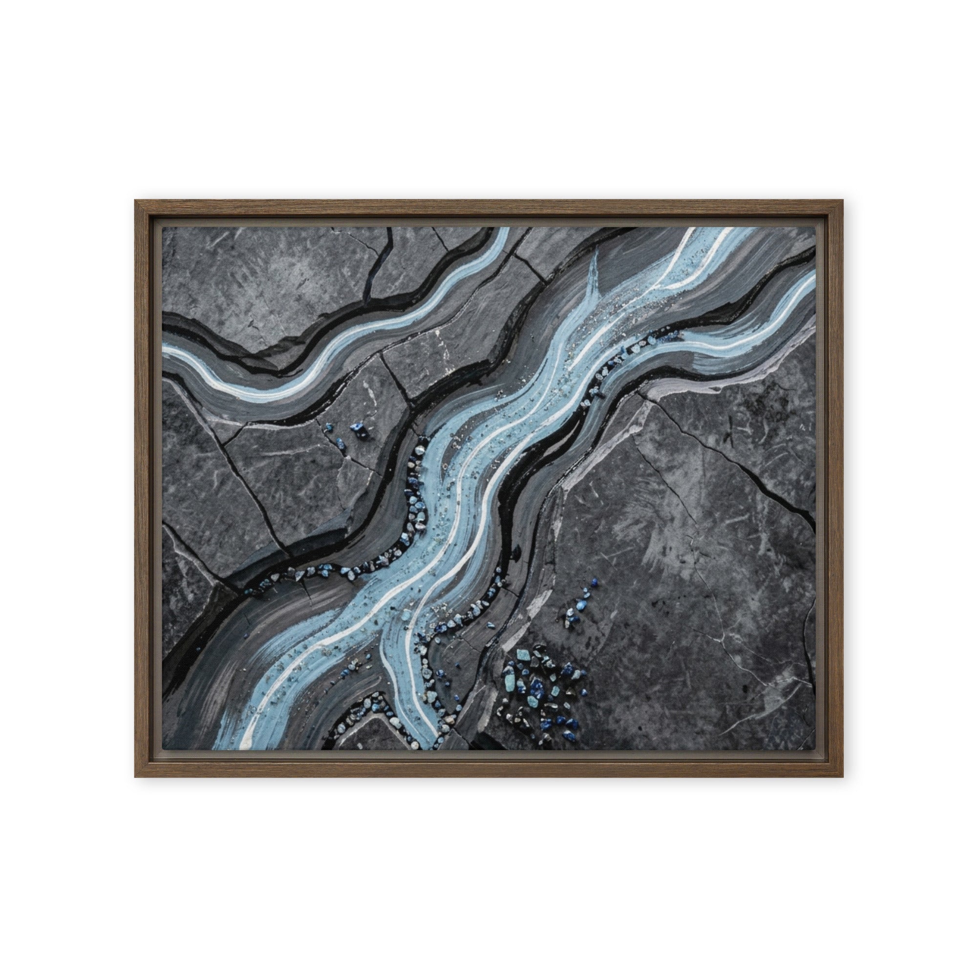 Viscosity framed canvas print product mockup in brown frame, 24 x 32 inch large size