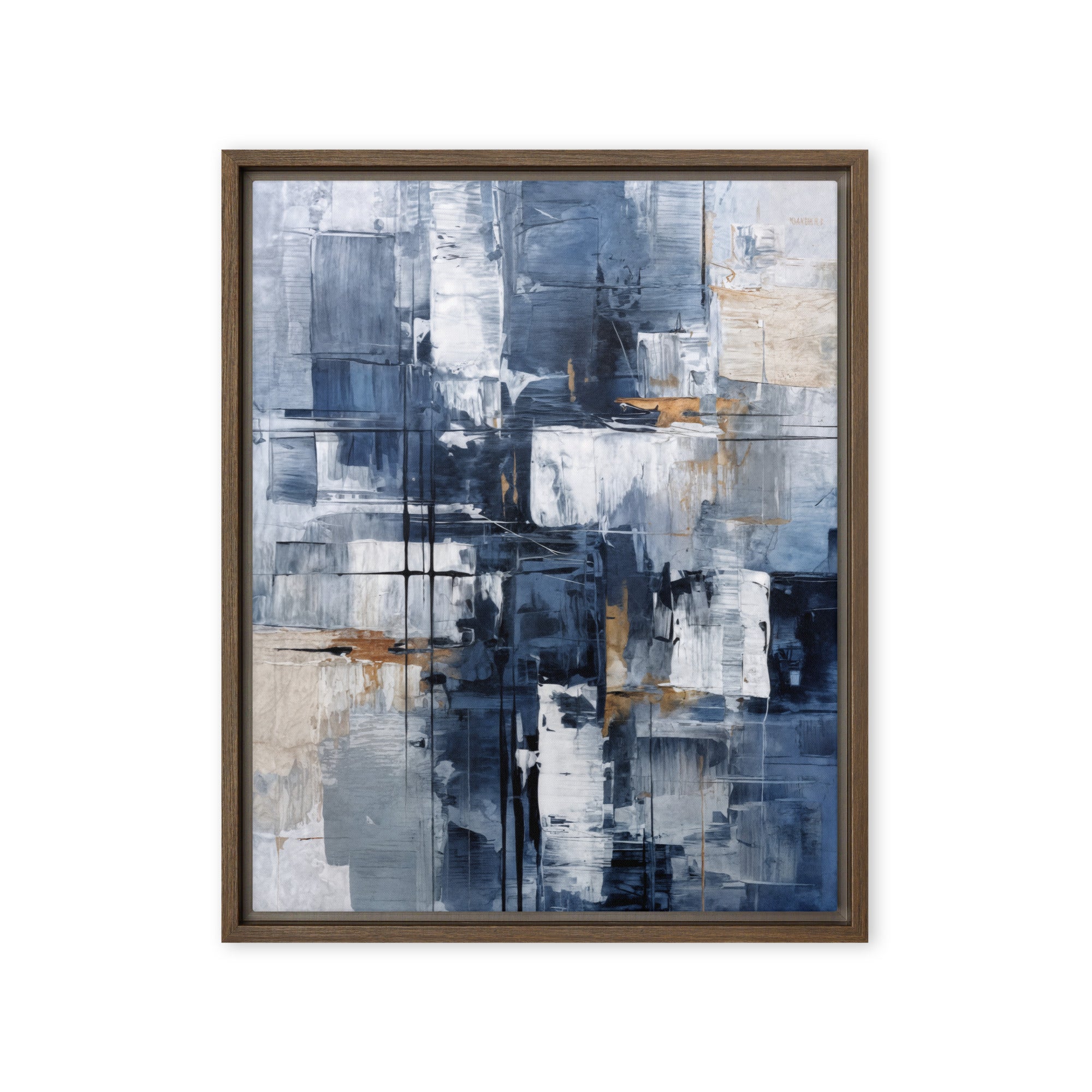 Push framed canvas print wall display image in brown frame, 20 x 30 inch large size
