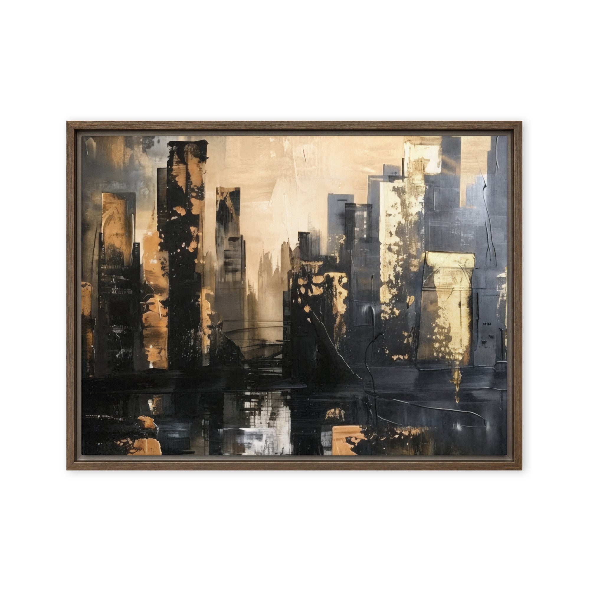 Sommet framed canvas skyline product mockup in brown frame, 20 x 28 inch large size