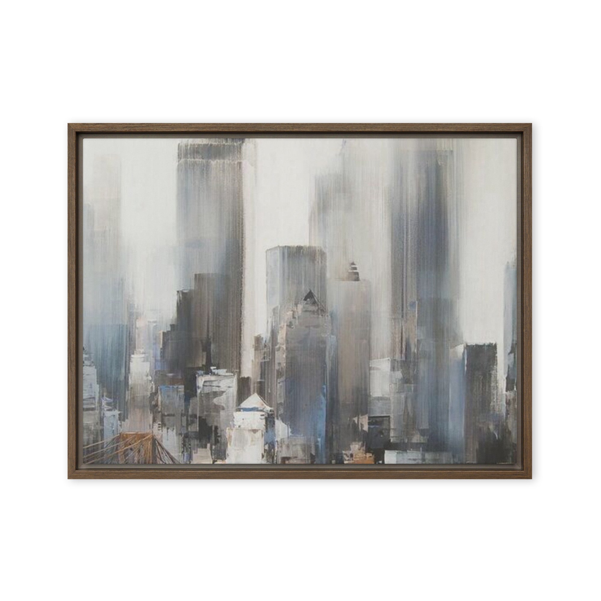 Vanguard wall art product image as a framed canvas skyline in brown frame, 16 x 20 inch universal size