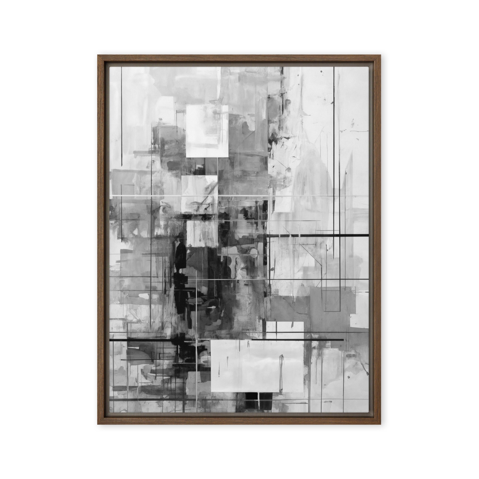 Betrayal framed canvas abstract urban product mockup in black frame, 24 x 36 inch statement piece