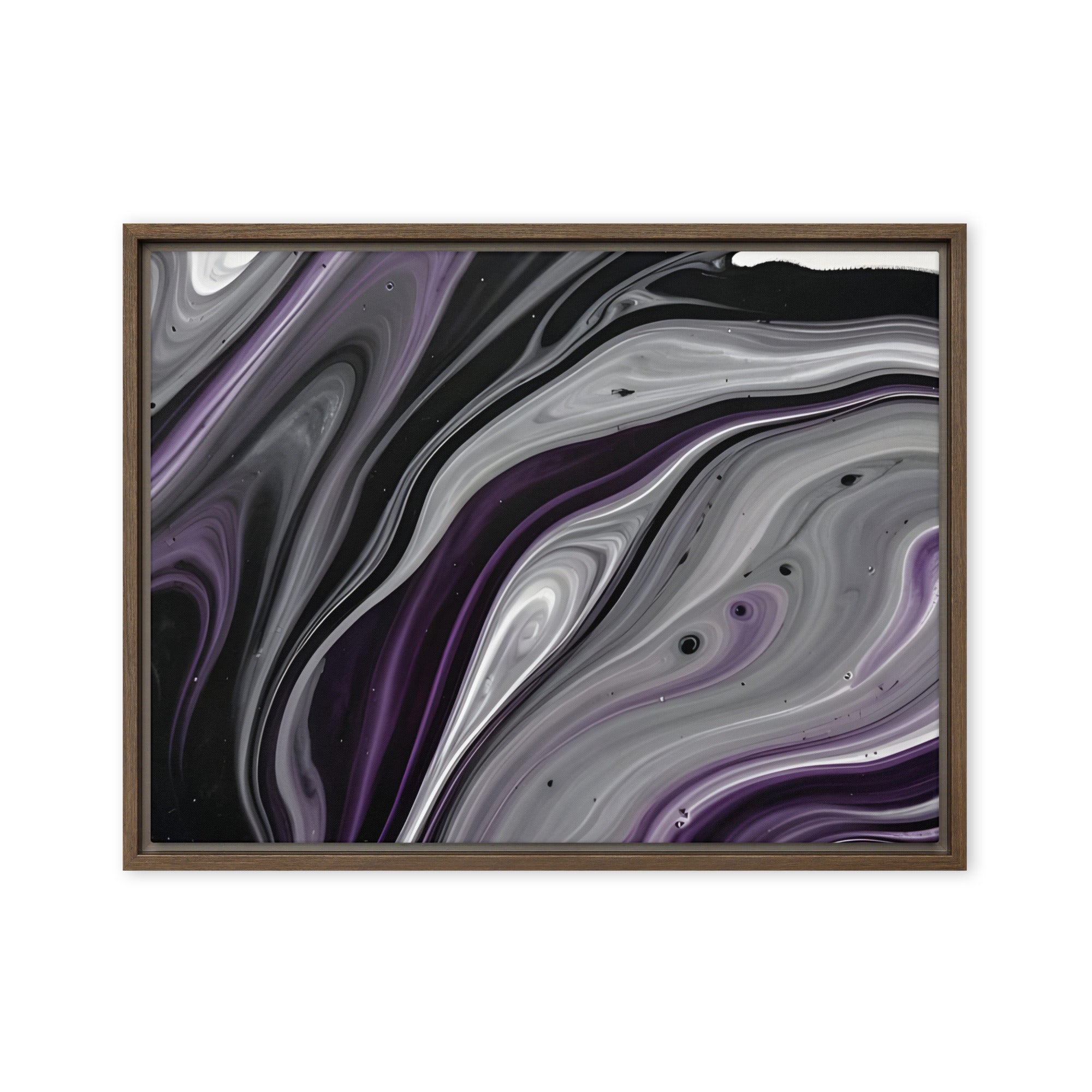 Amethyst Flow framed canvas print product view in brown frame, 24 x 36 inch statement piece