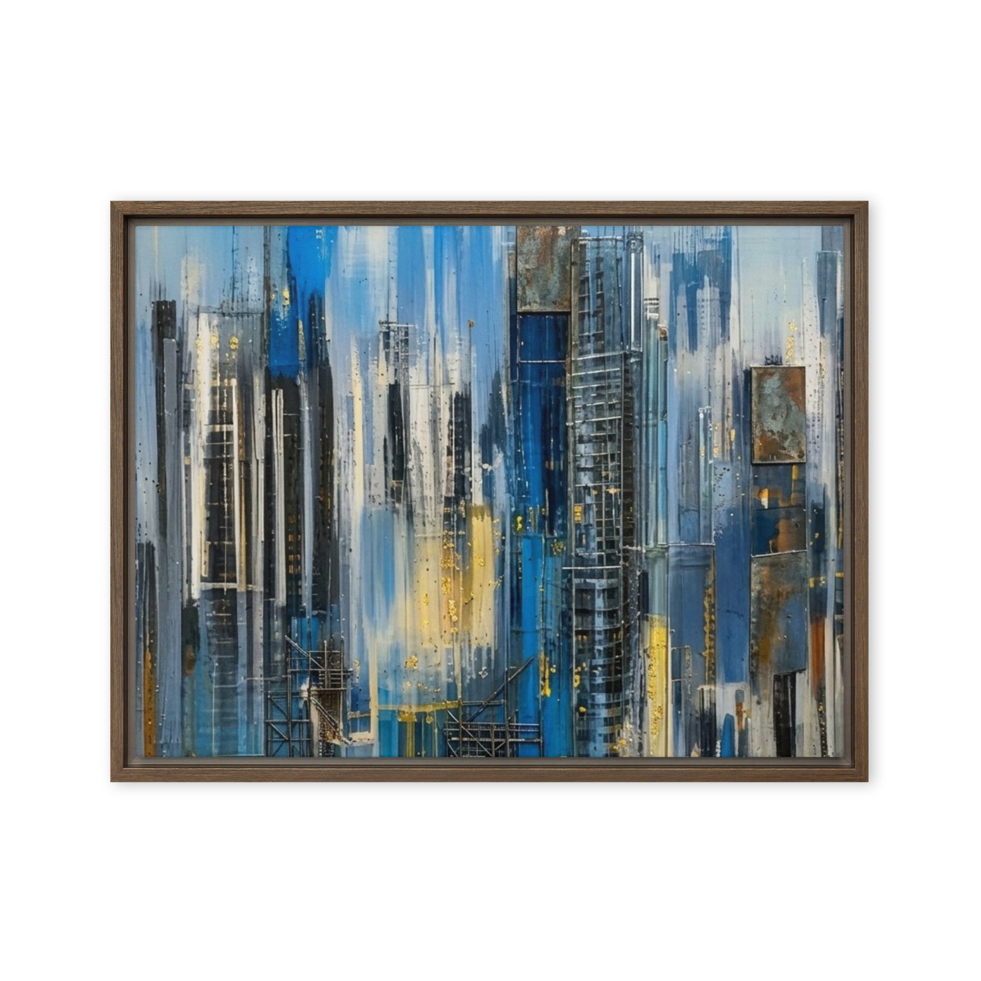 Facade framed canvas print image for product listing in brown frame, 20 x 28 inch large size