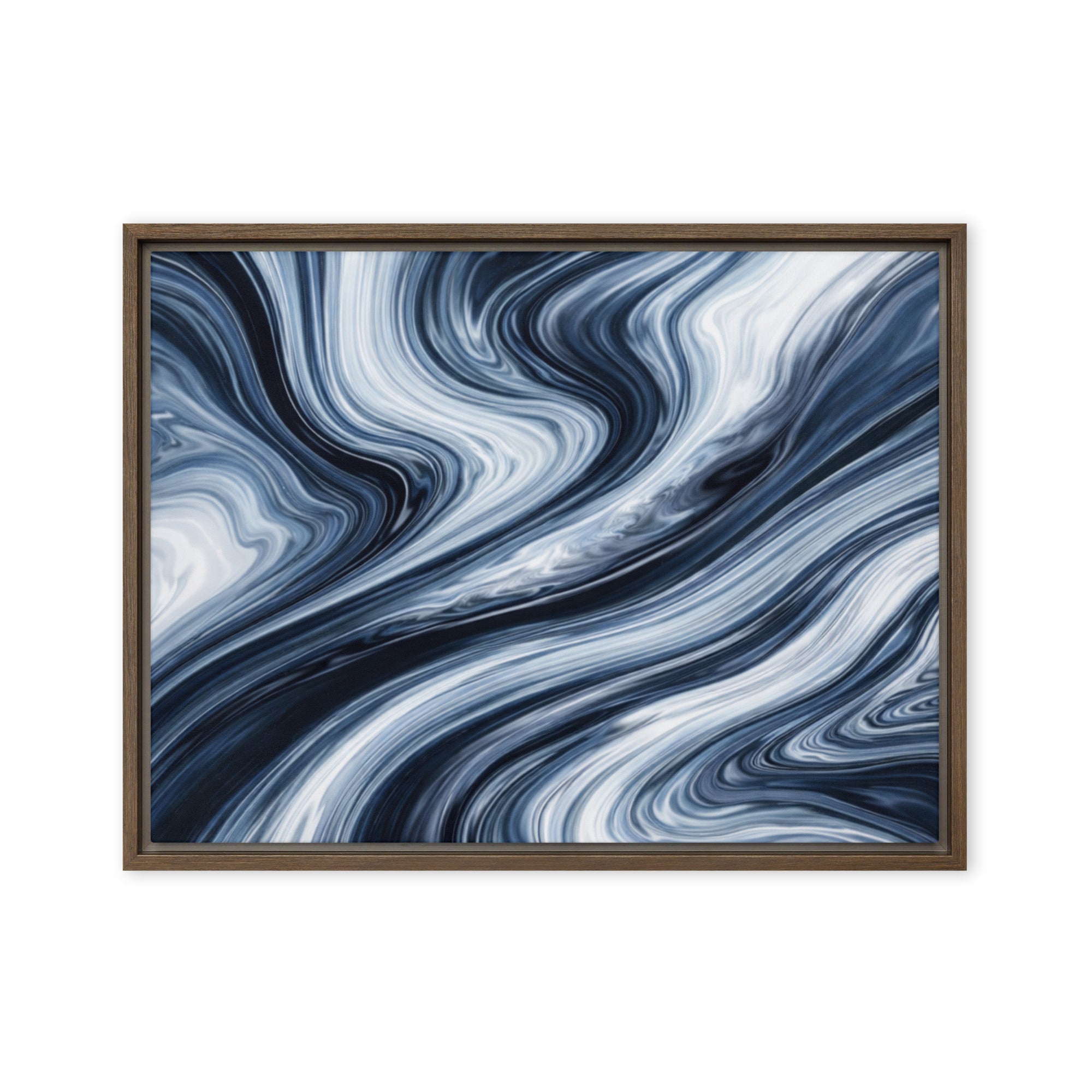 Vision framed canvas print with product details shown in brown frame, 20 x 30 inch large size