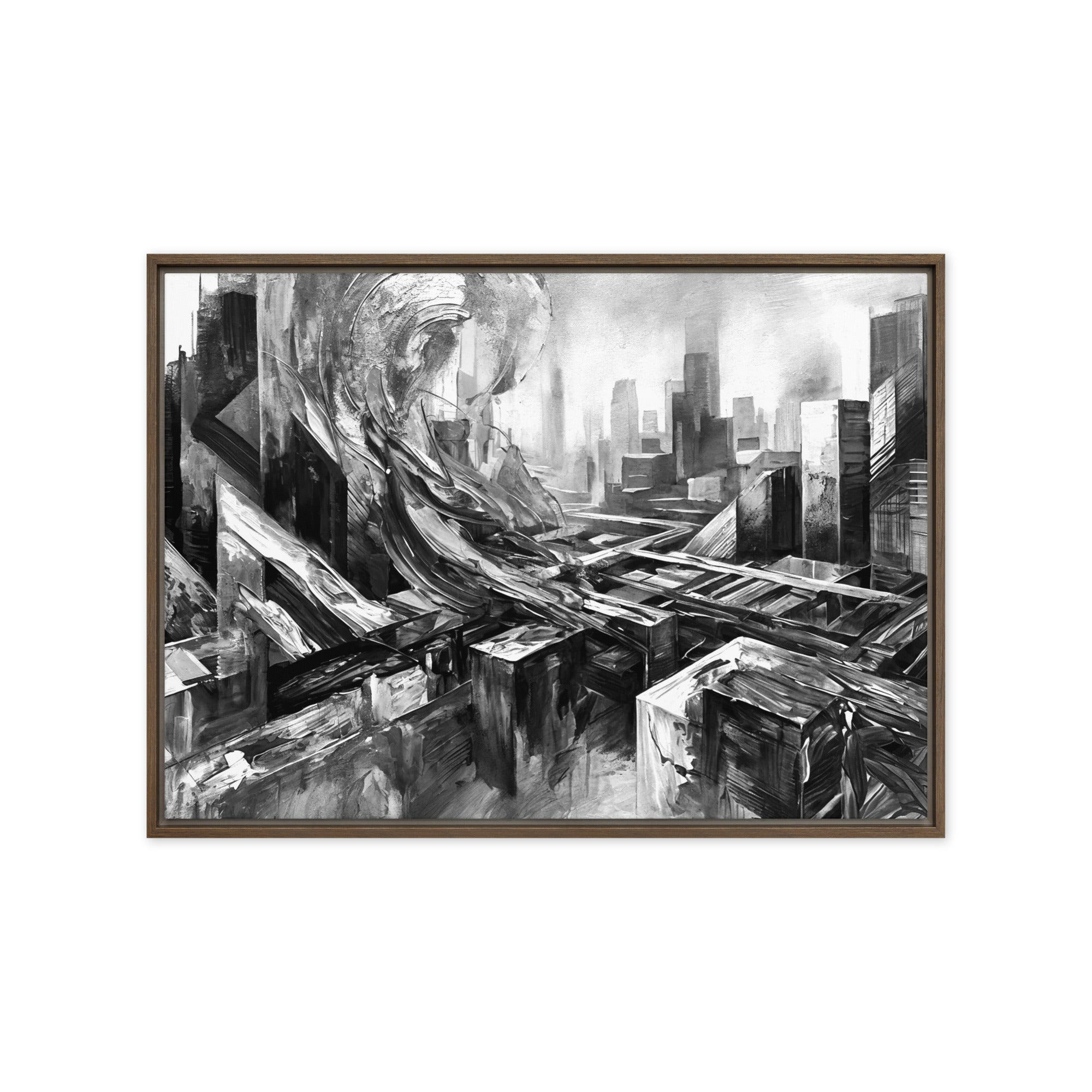 Attitudes framed canvas skyline wall art mb canvas with product details shown in brown frame, 24 x 36 inch statement piece