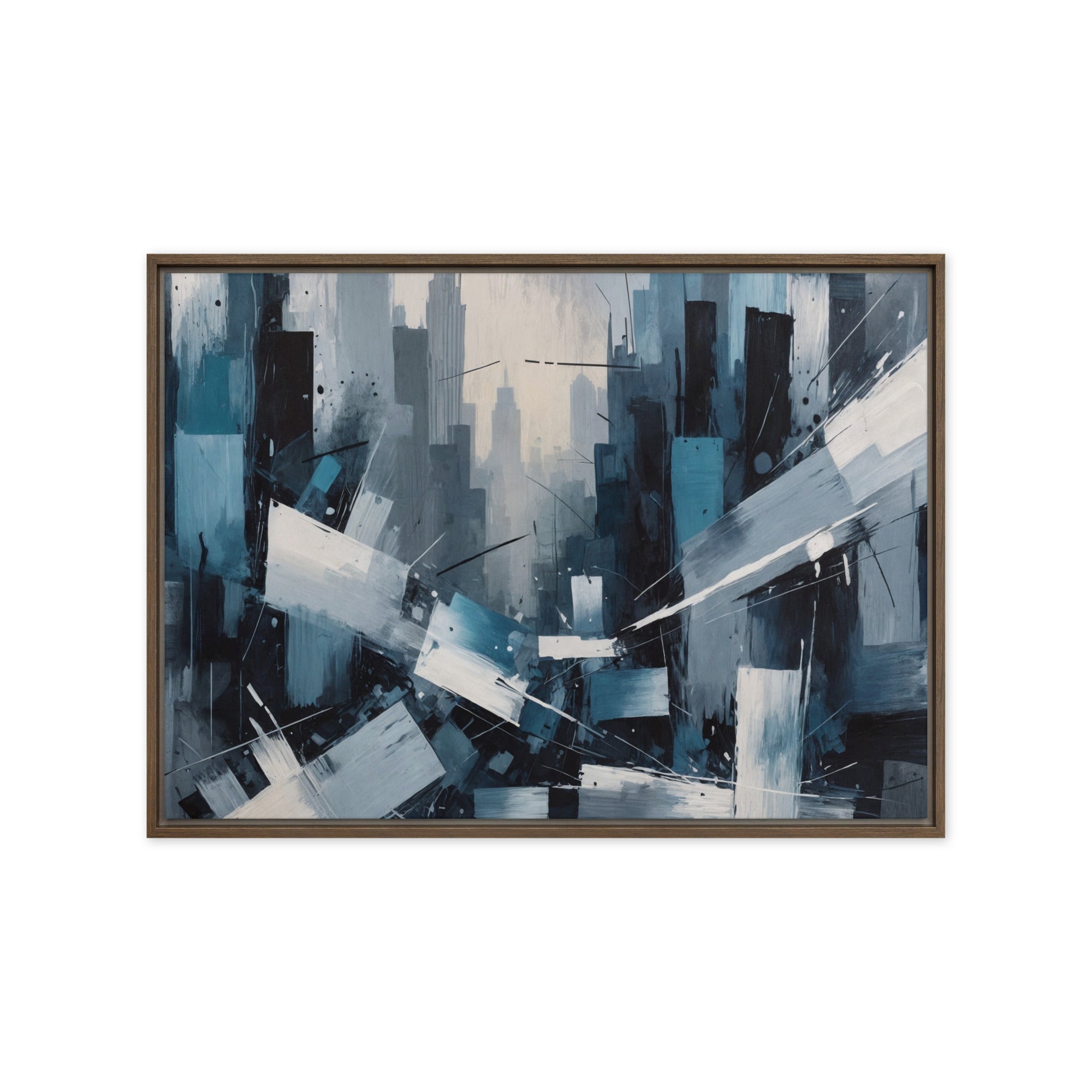 Zephyr framed canvas skyline shown in front view in white frame, 12 x 18 inch universal size
