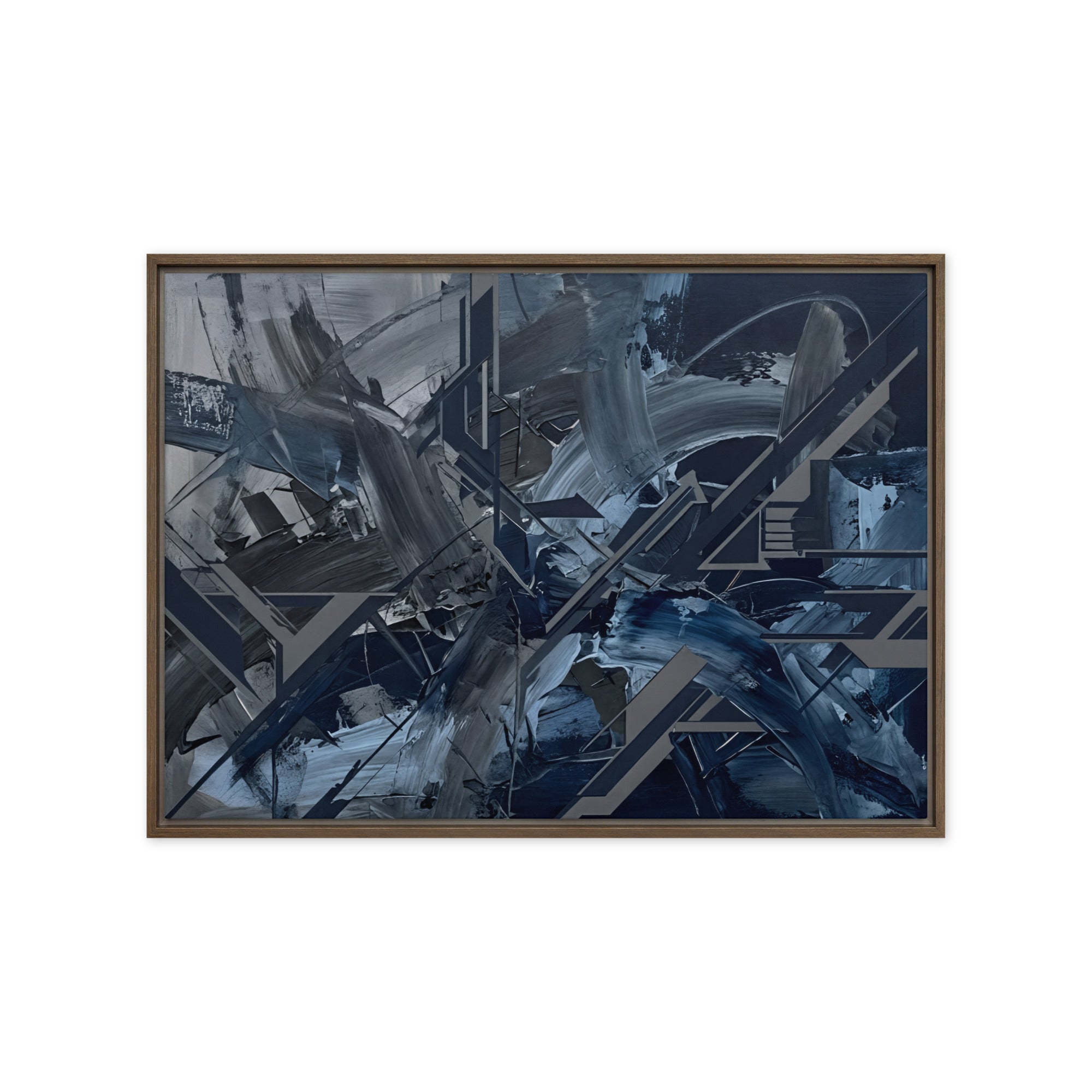 Torrent framed canvas urban shown in front view in white frame, 11 x 14 inch universal size