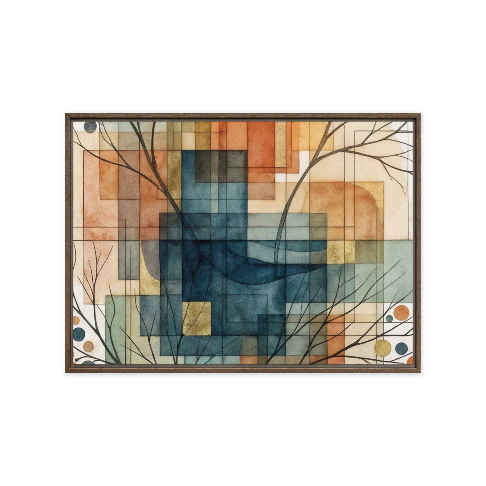 Always framed canvas urban product image in brown frame, 24 x 36 inch statement piece