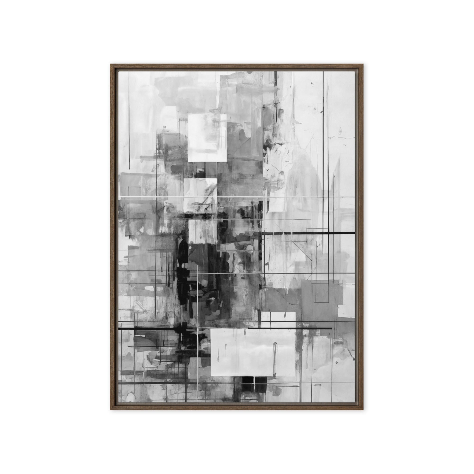Betrayal framed canvas abstract urban with product details shown in brown frame, 20 x 28 inch large size