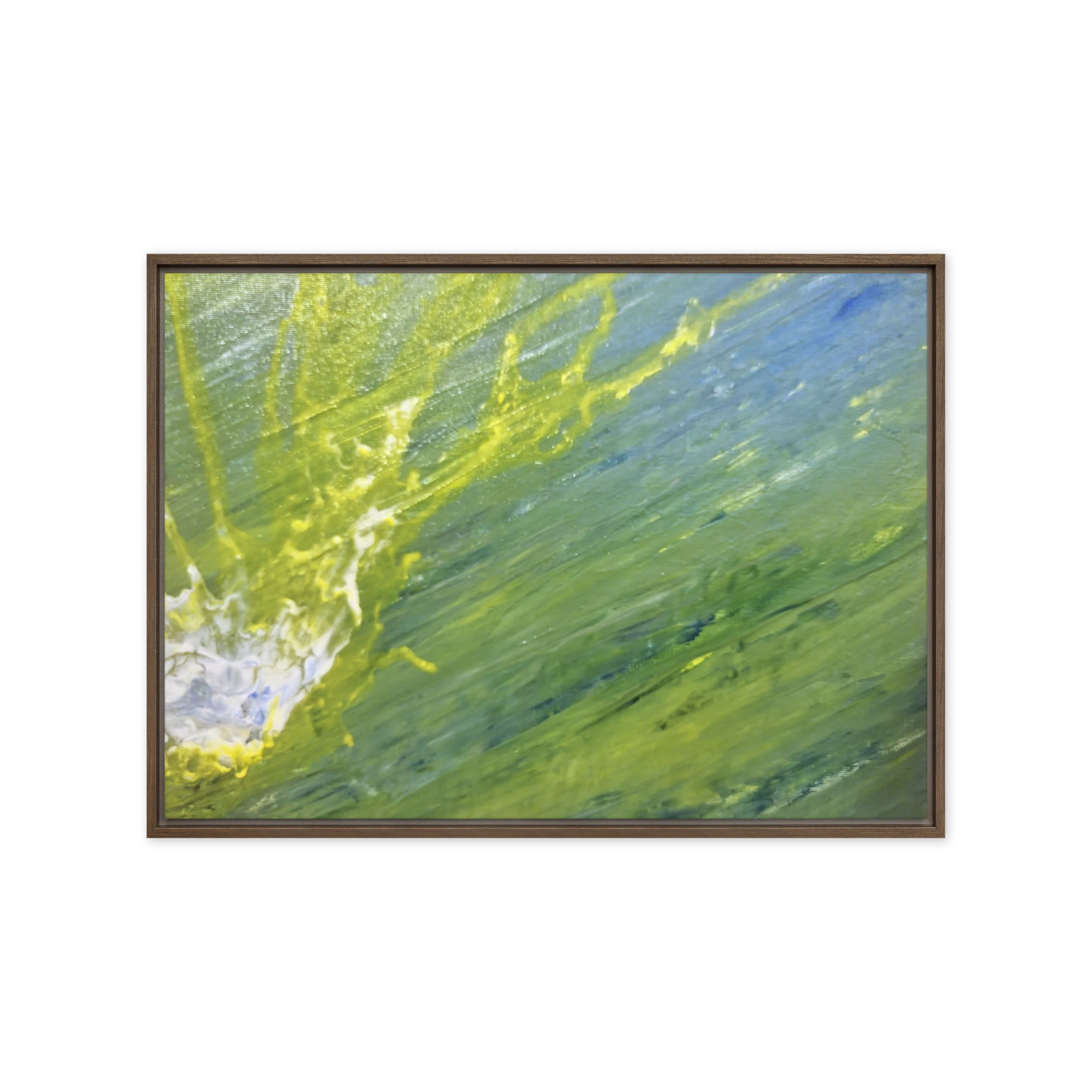 Charged Waters framed canvas print wall display image in brown frame, 20 x 30 inch large size